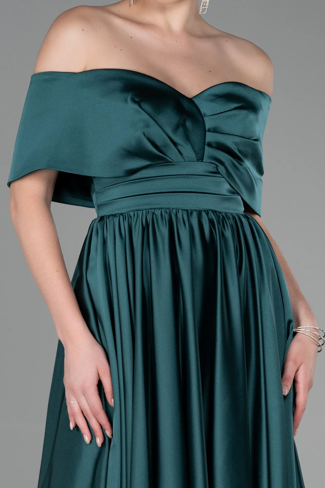 Emerald Green-Midi Satin Night Dress ABK1846
