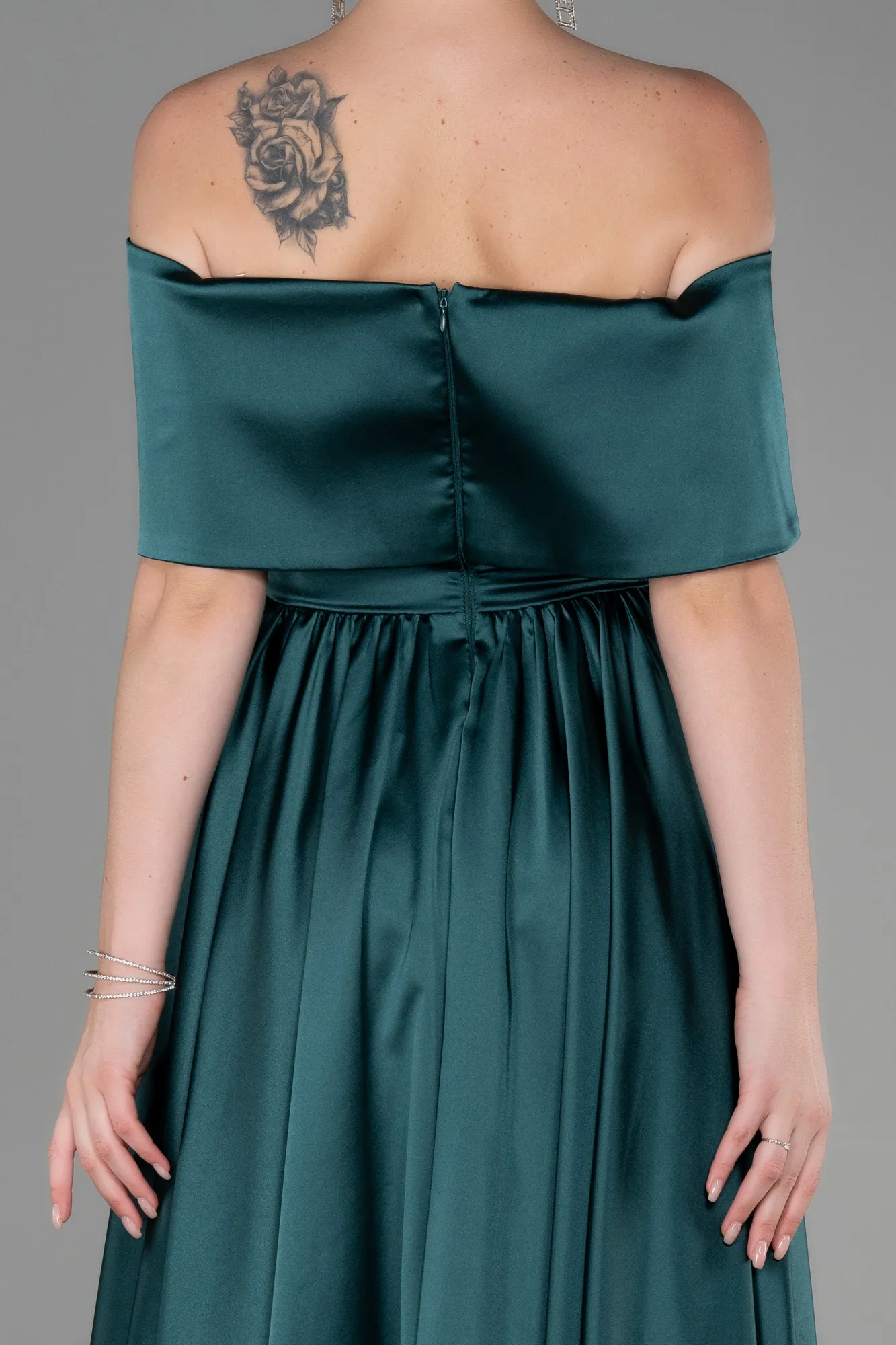Emerald Green-Midi Satin Night Dress ABK1846