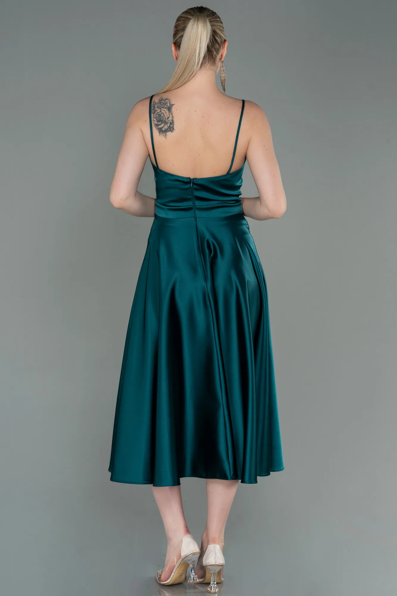 Emerald Green-Midi Satin Prom Gown ABK1791