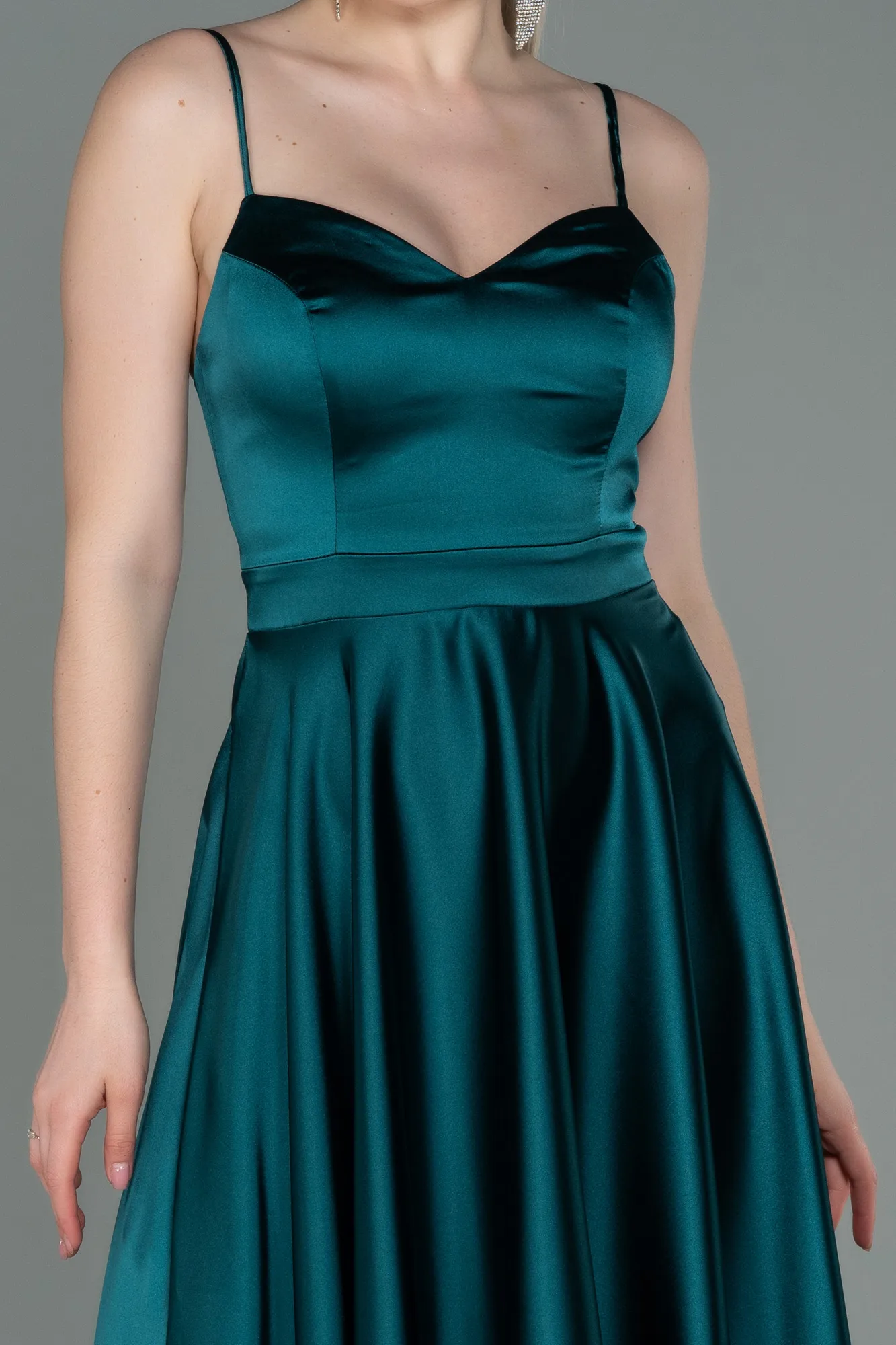 Emerald Green-Midi Satin Prom Gown ABK1791