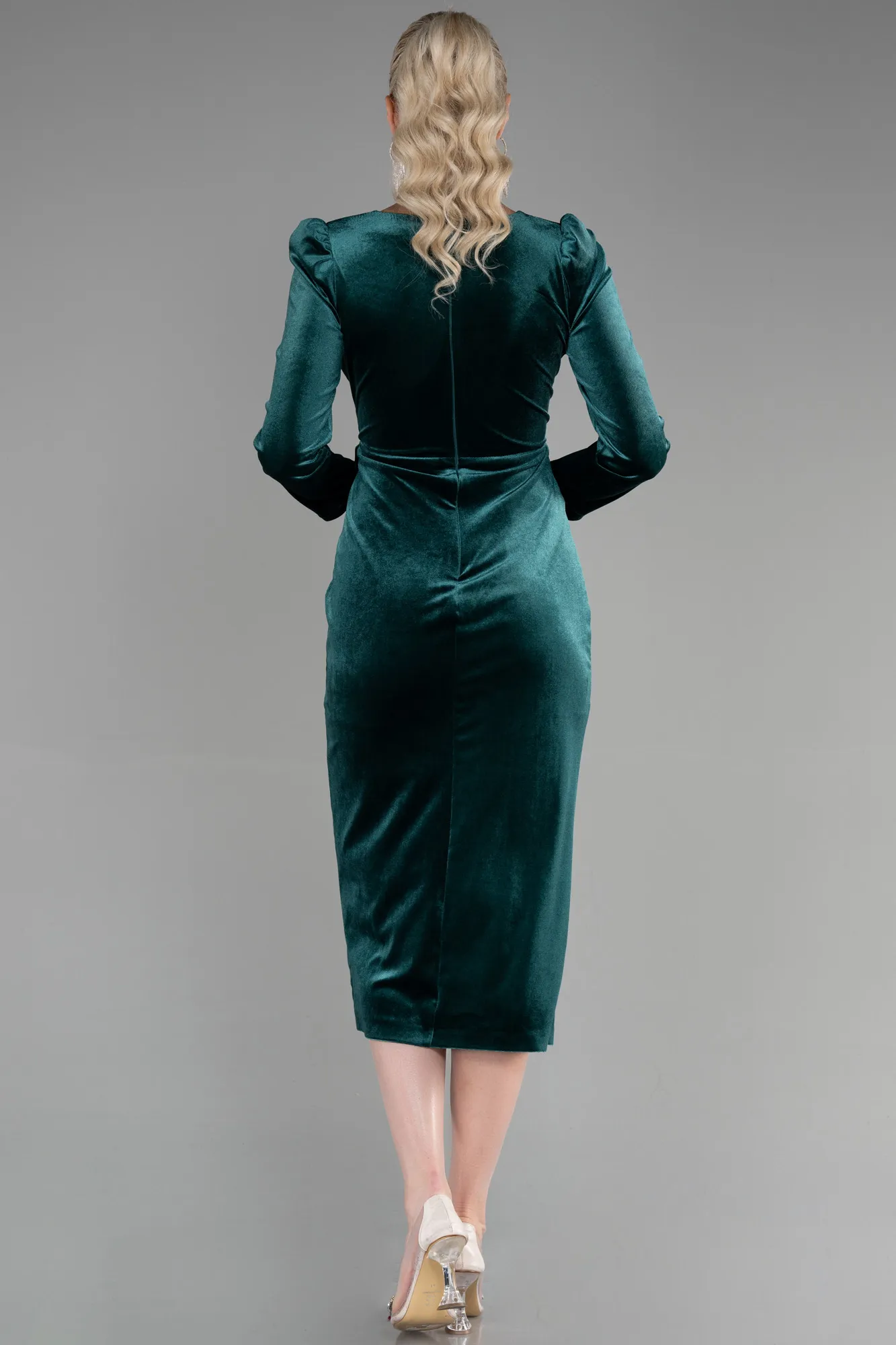 Emerald Green-Midi Velvet Invitation Dress ABK1896