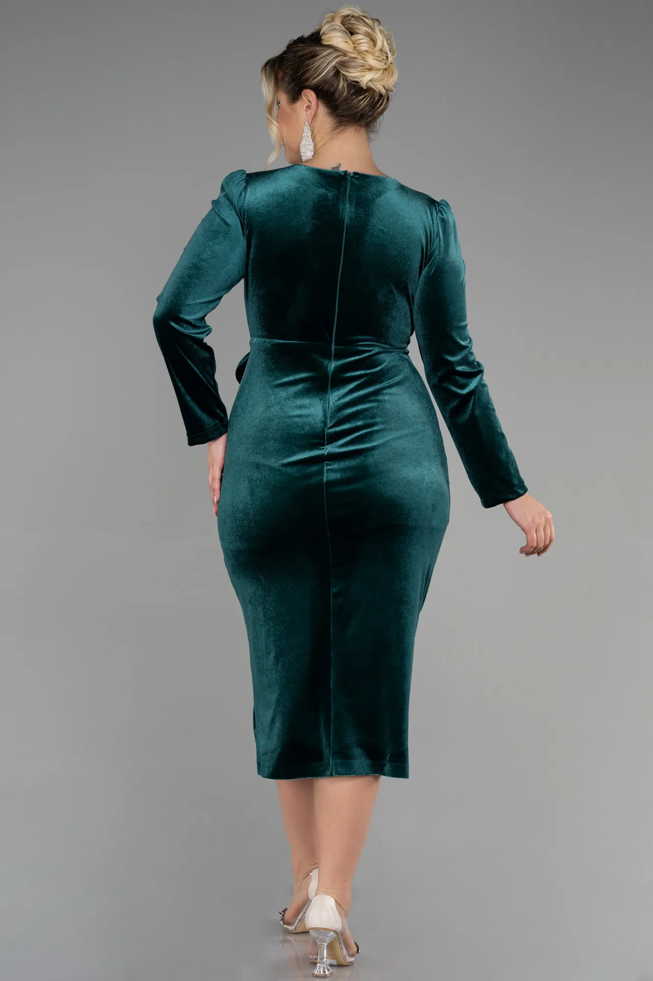 Emerald Green-Midi Velvet Velvet Oversized Evening Dress ABK1897