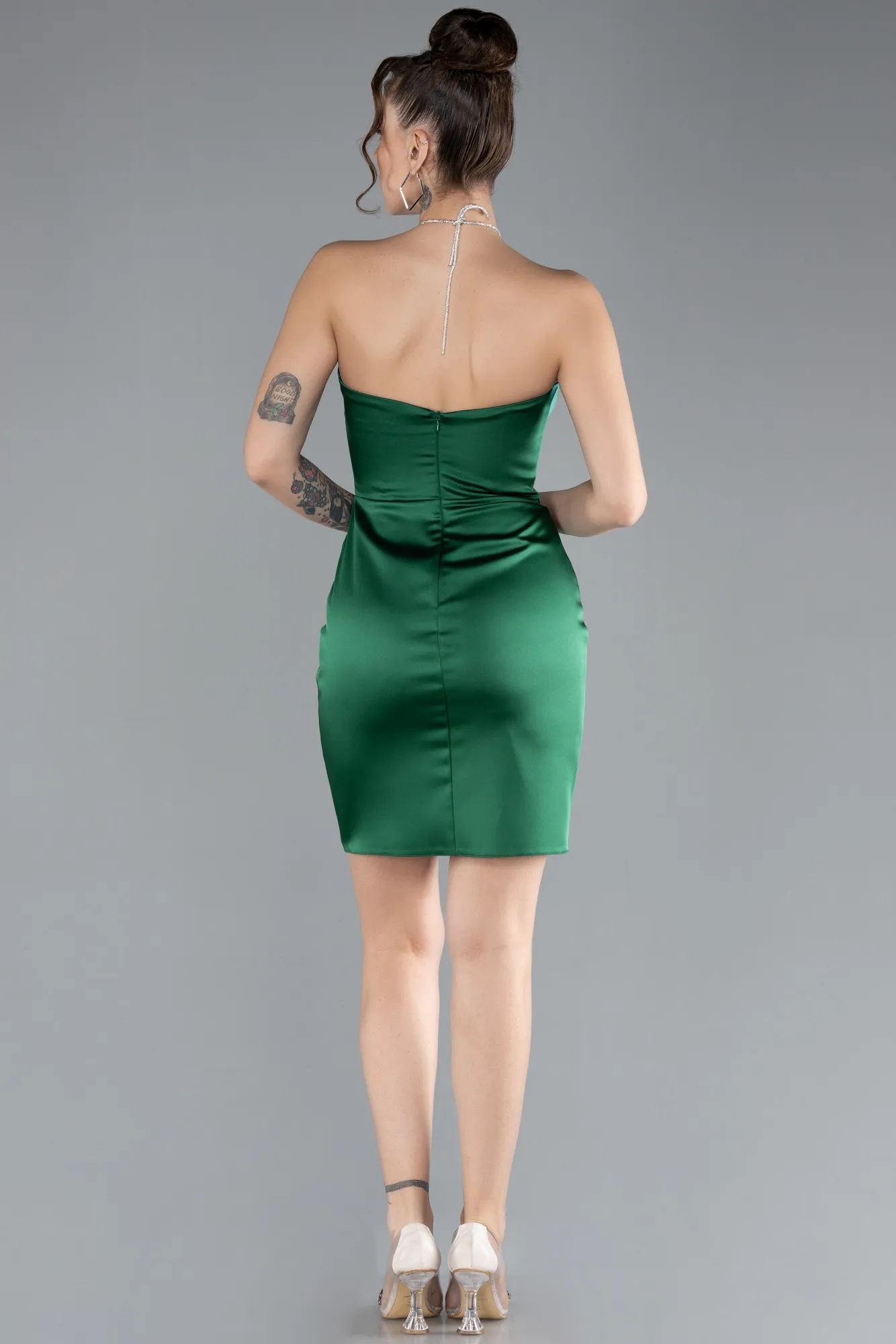 Emerald Green-Mini Satin Cocktail Dress ABK2175