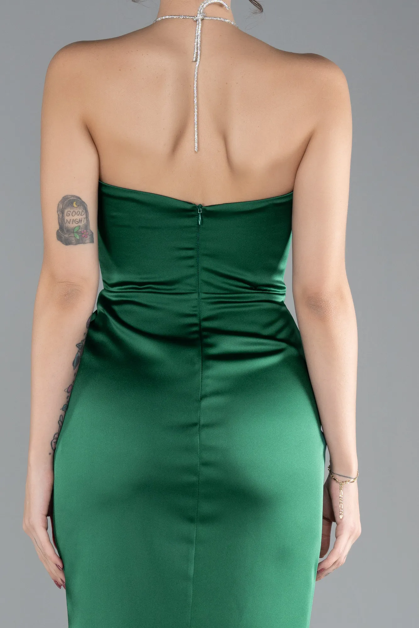 Emerald Green-Mini Satin Cocktail Dress ABK2175