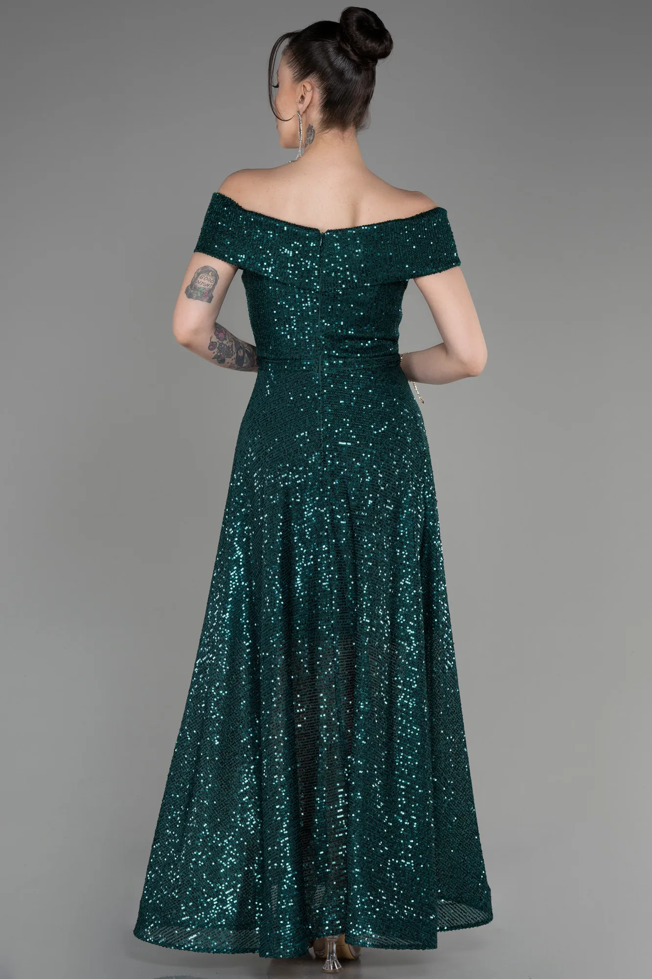 Emerald Green-Off The Soulder Scaly Midi Evening Dress ABK2048