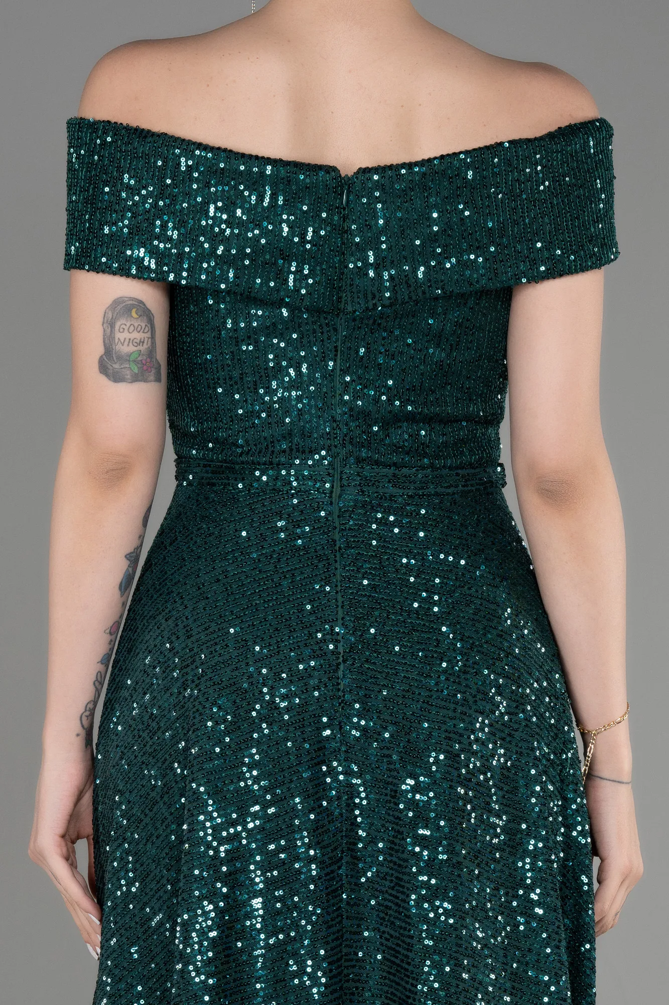 Emerald Green-Off The Soulder Scaly Midi Evening Dress ABK2048