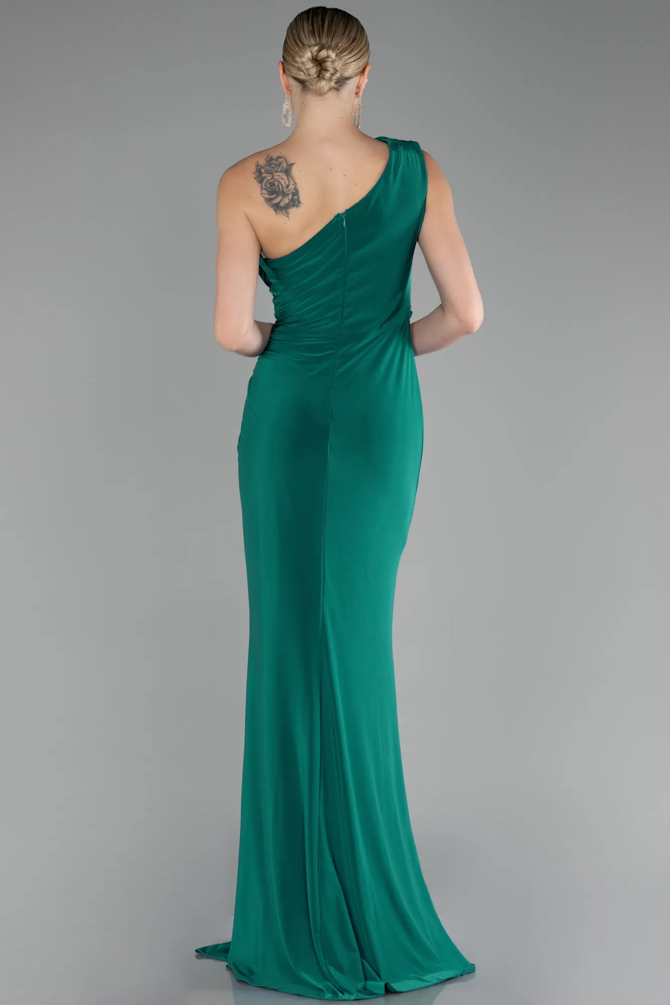 Emerald Green-One Shoulder Slit Long Evening Dress ABU4116