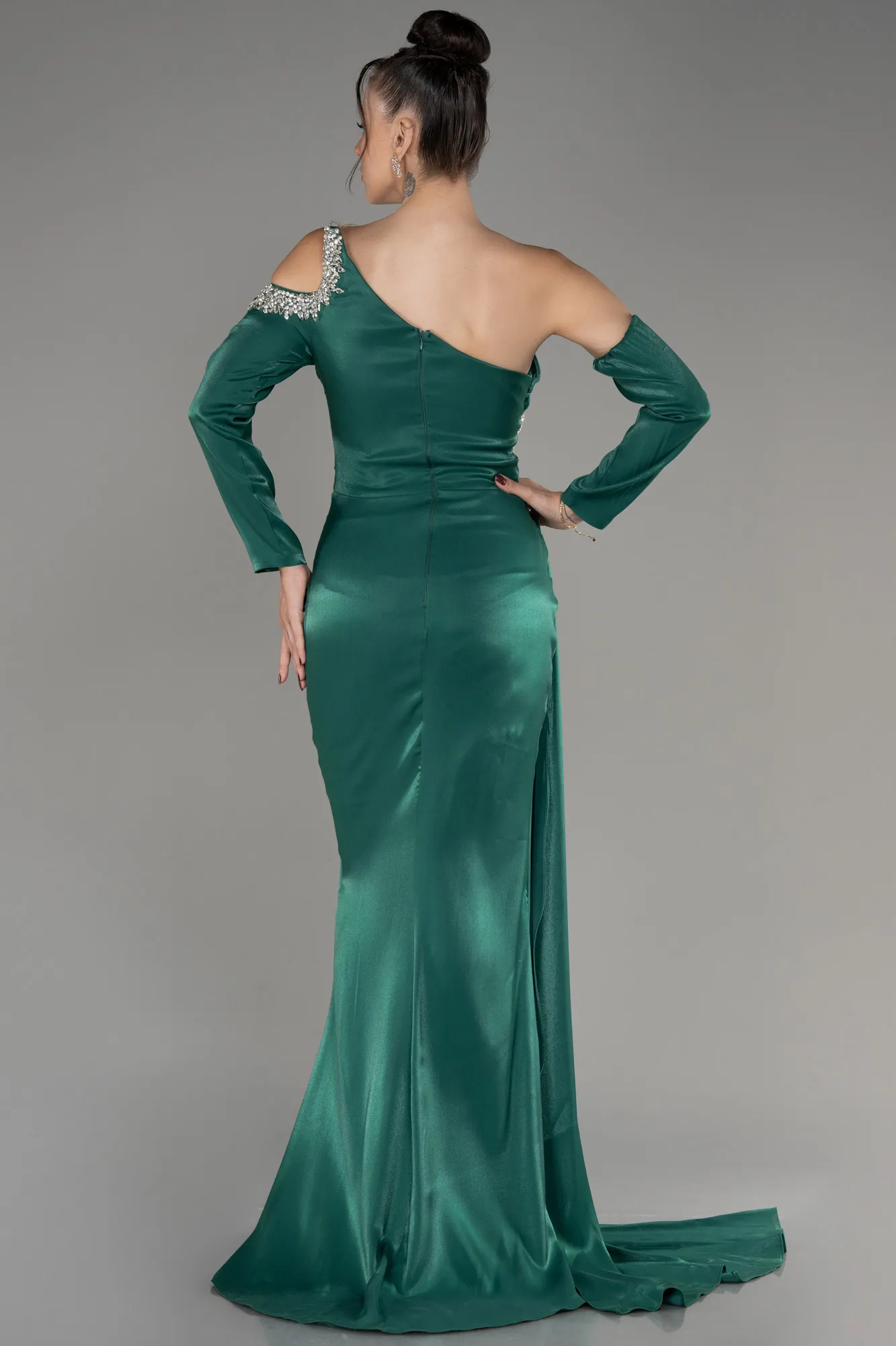 Emerald Green-One Sleeve Long Formal Evening Dress ABU3976