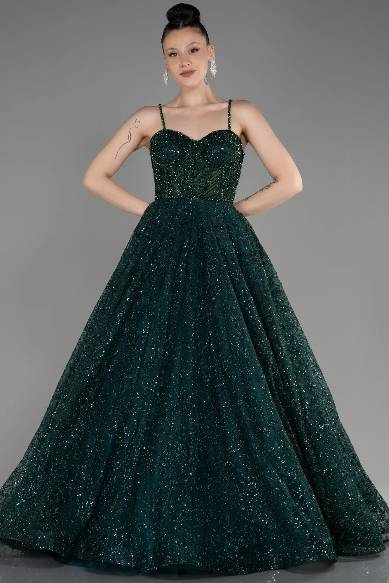 Emerald Green-Scaly Long Evening Dress ABU3839