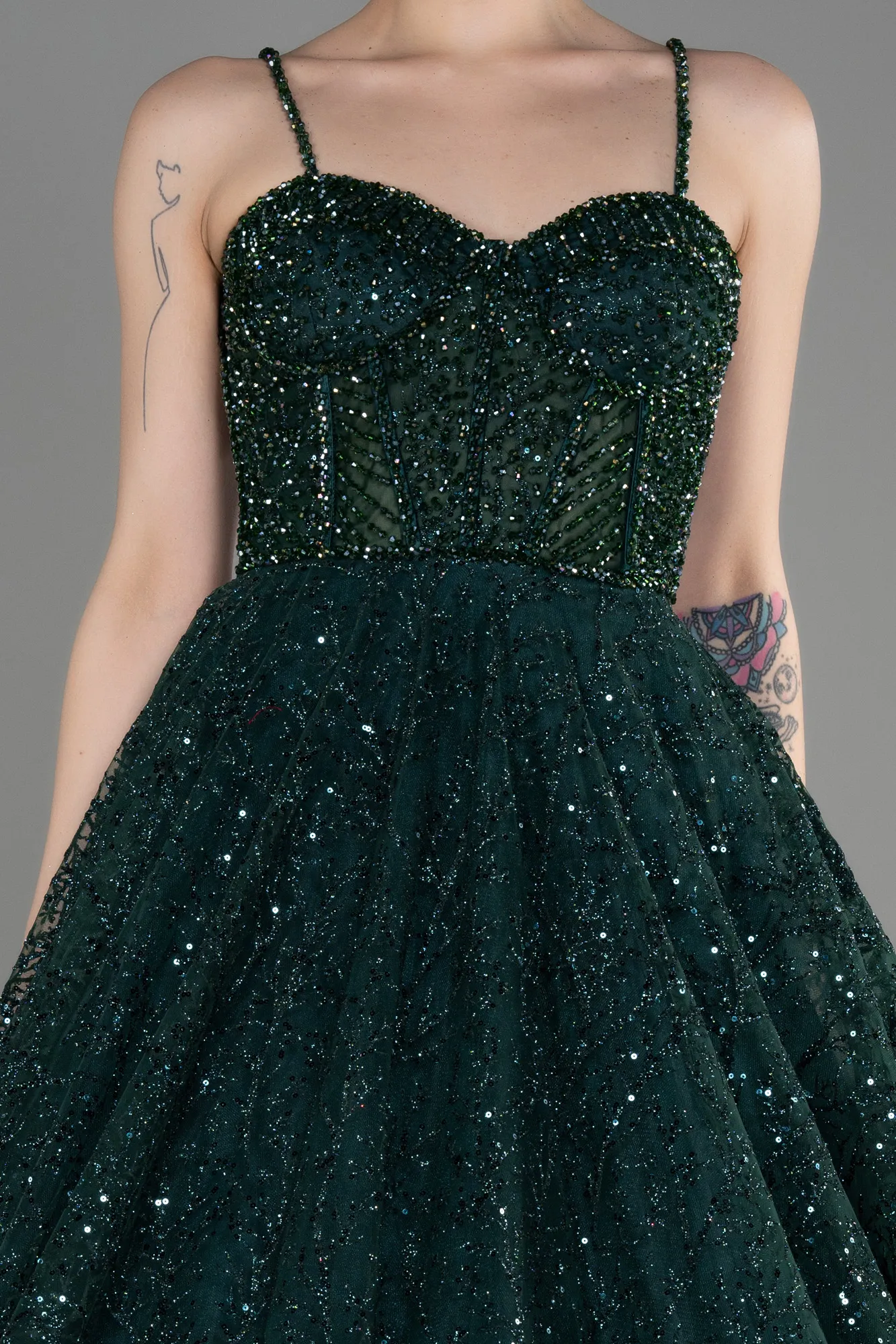 Emerald Green-Scaly Long Evening Dress ABU3839