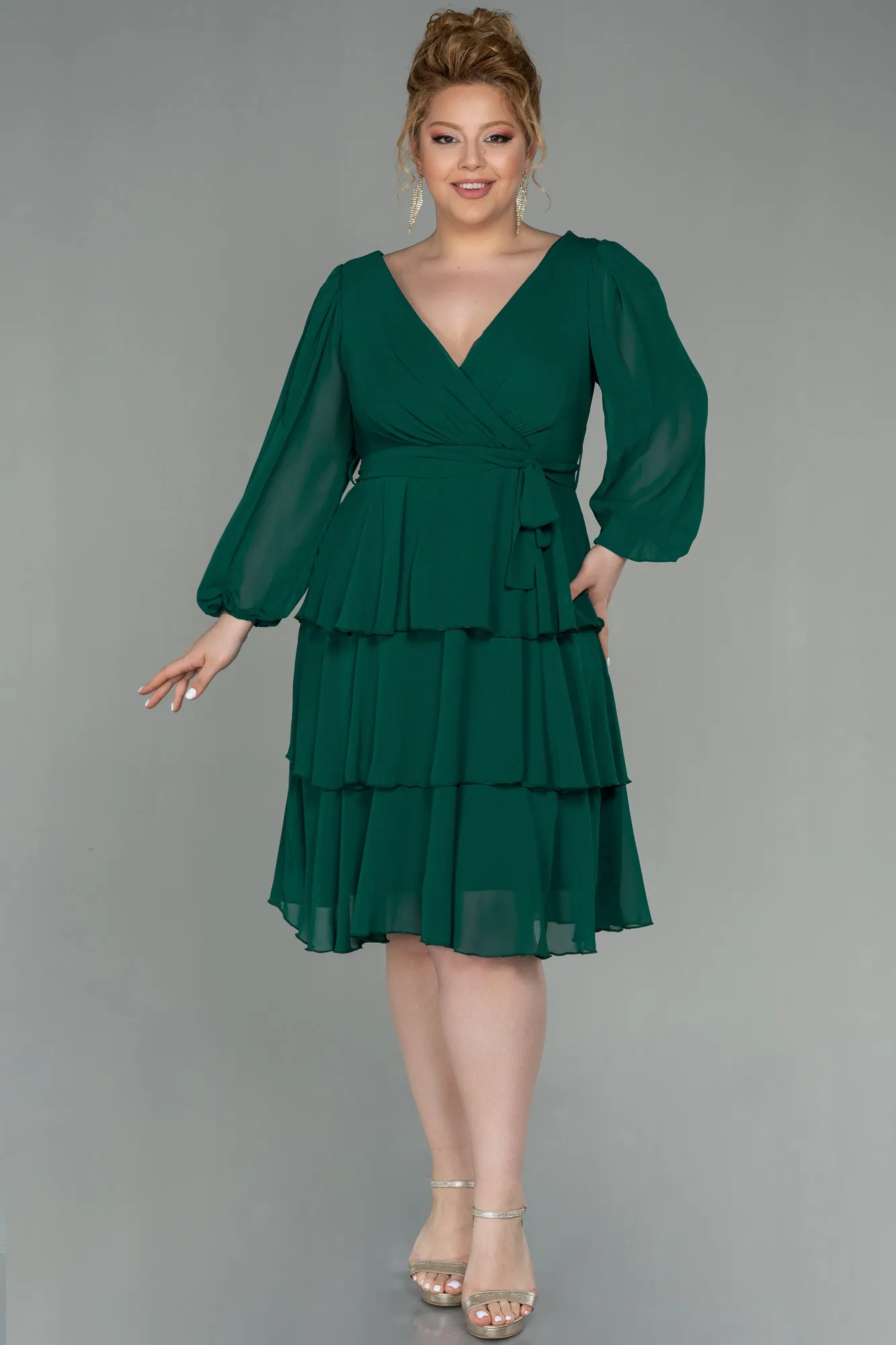 Emerald Green-Short Chiffon Oversized Evening Dress ABK1002