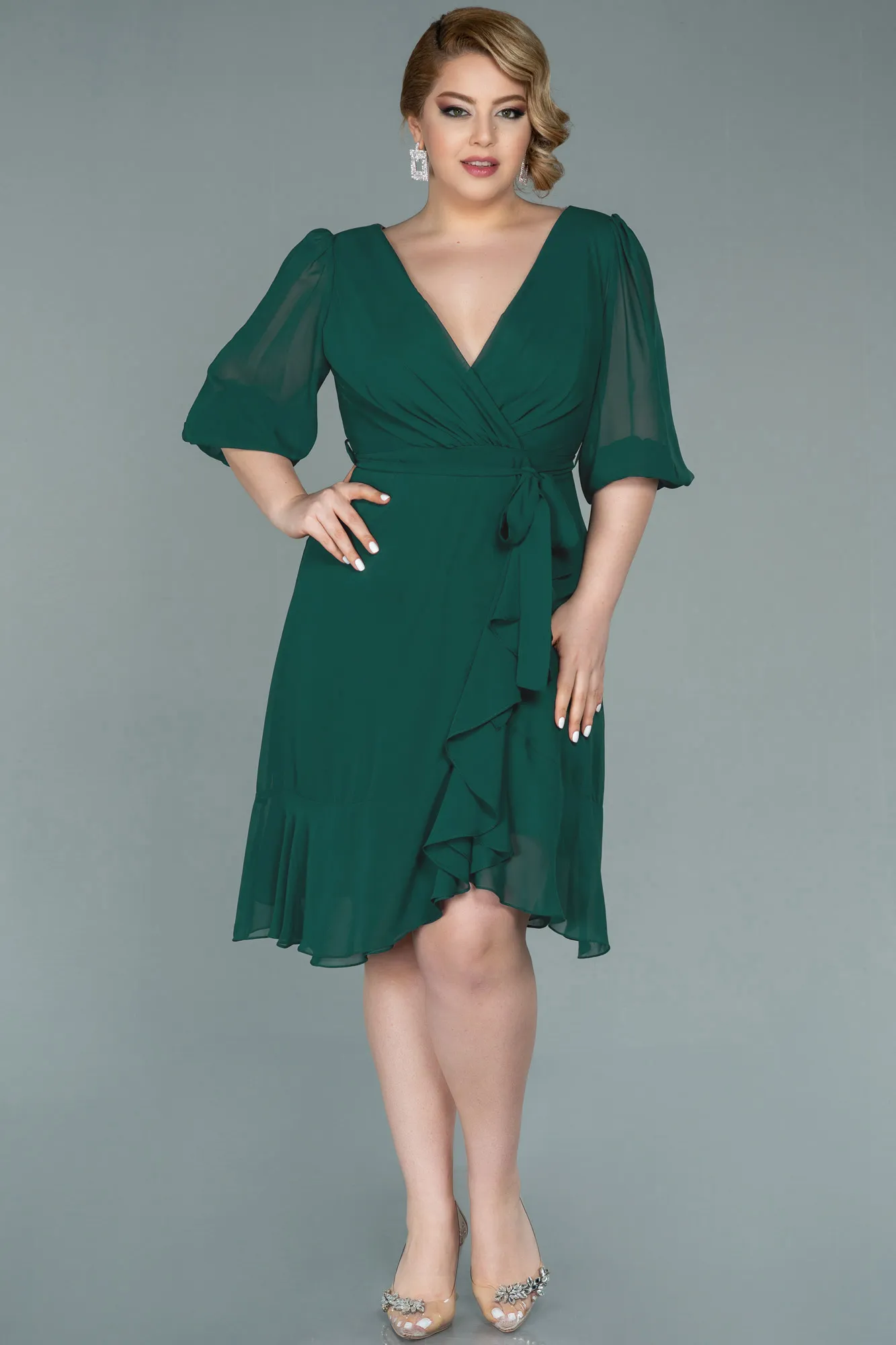Emerald Green-Short Chiffon Oversized Evening Dress ABK1340