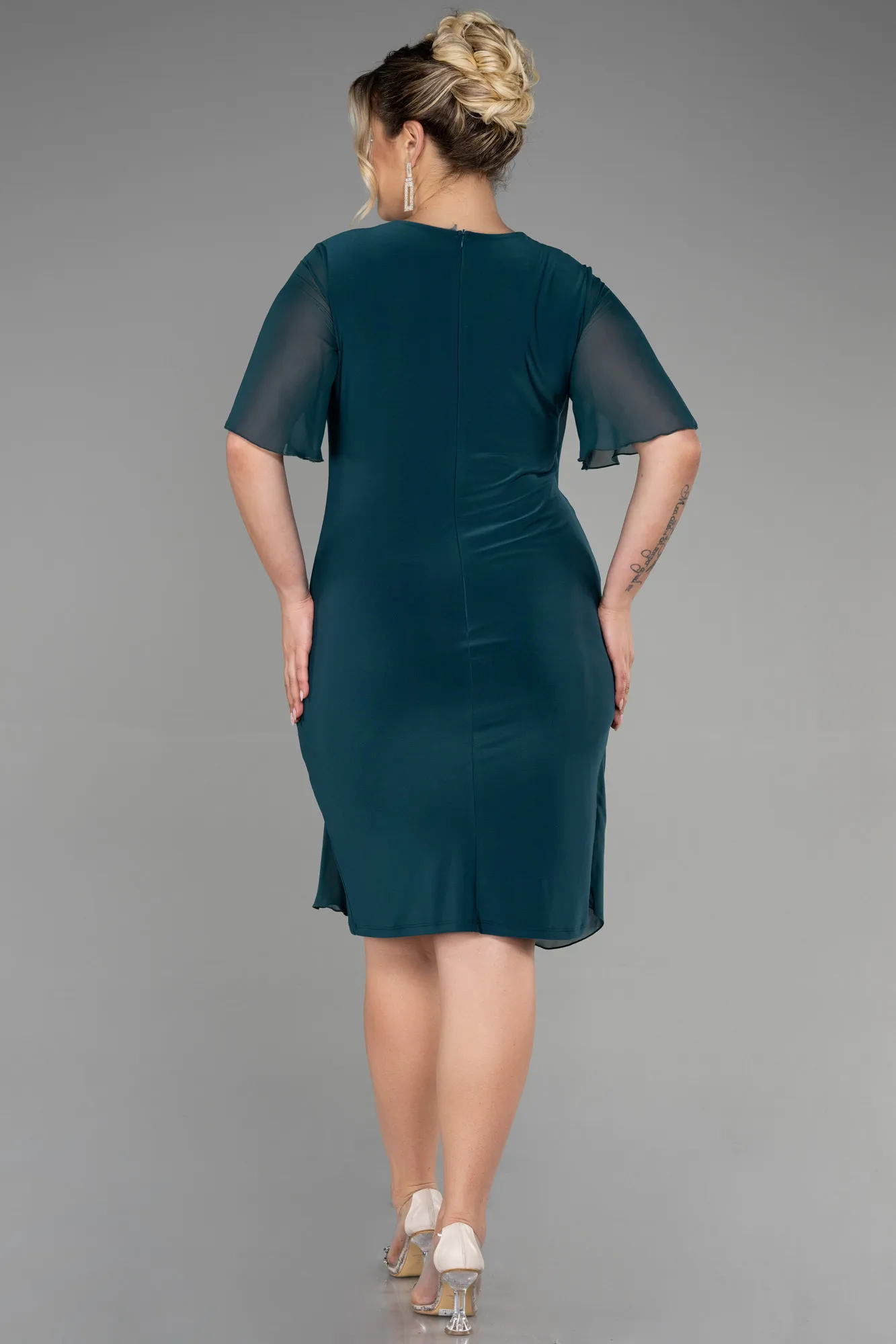 Emerald Green-Short Chiffon Plus Size Evening Dress ABK1299