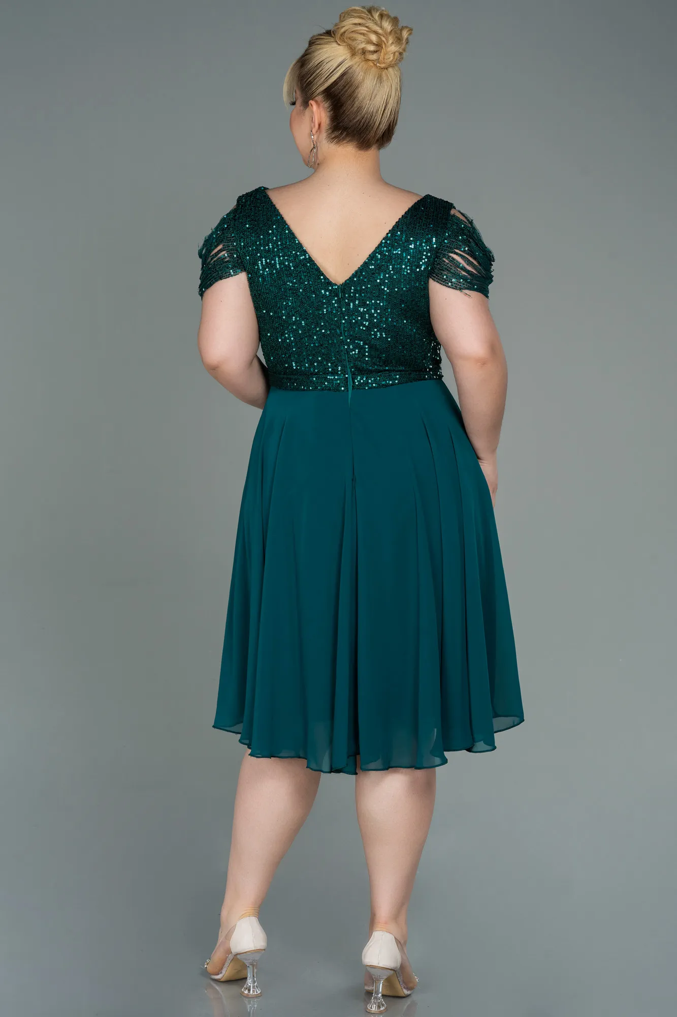 Emerald Green-Short Chiffon Plus Size Evening Dress ABK1376