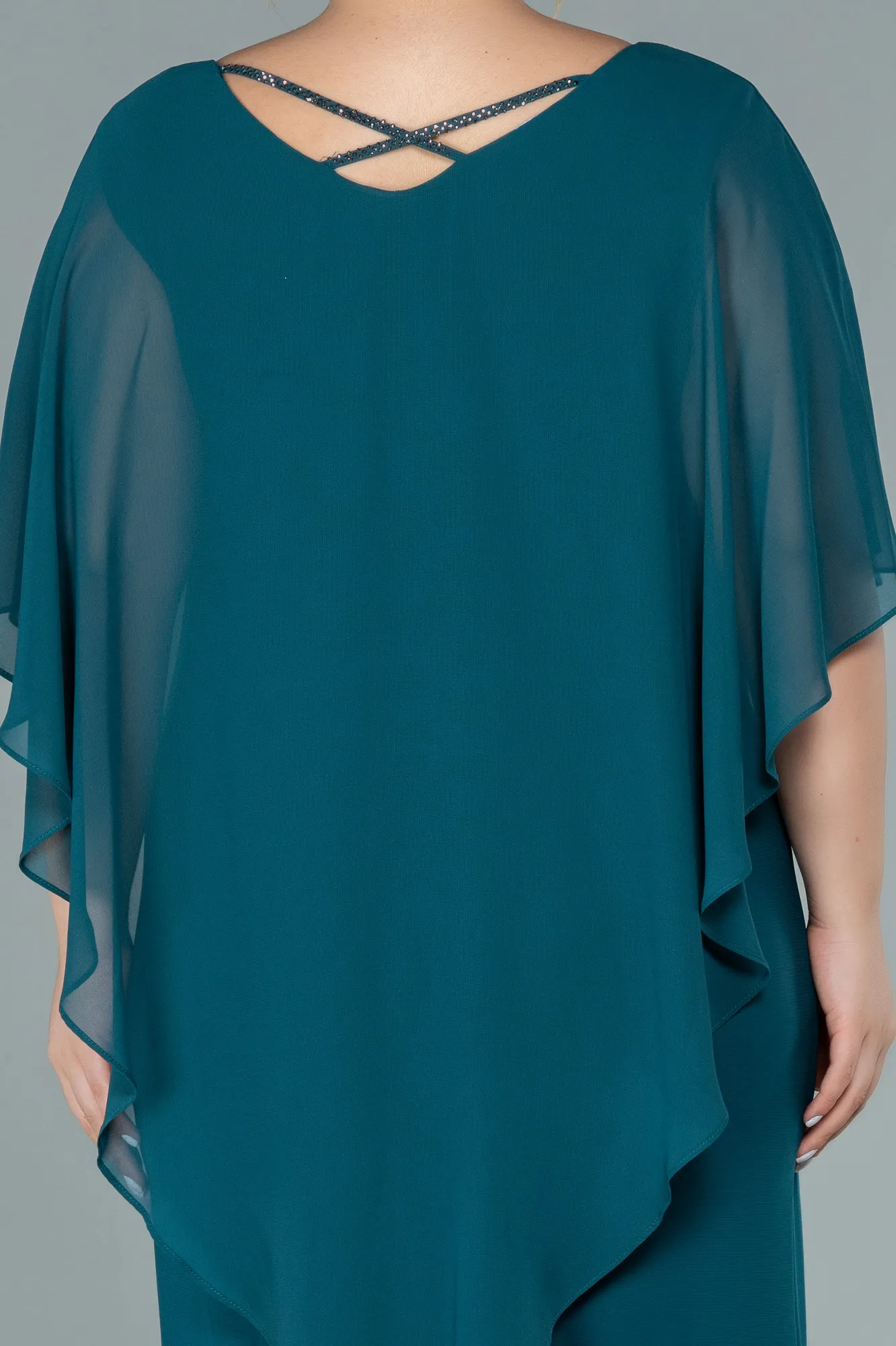 Emerald Green-Short Chiffon Plus Size Evening Dress ABK1494