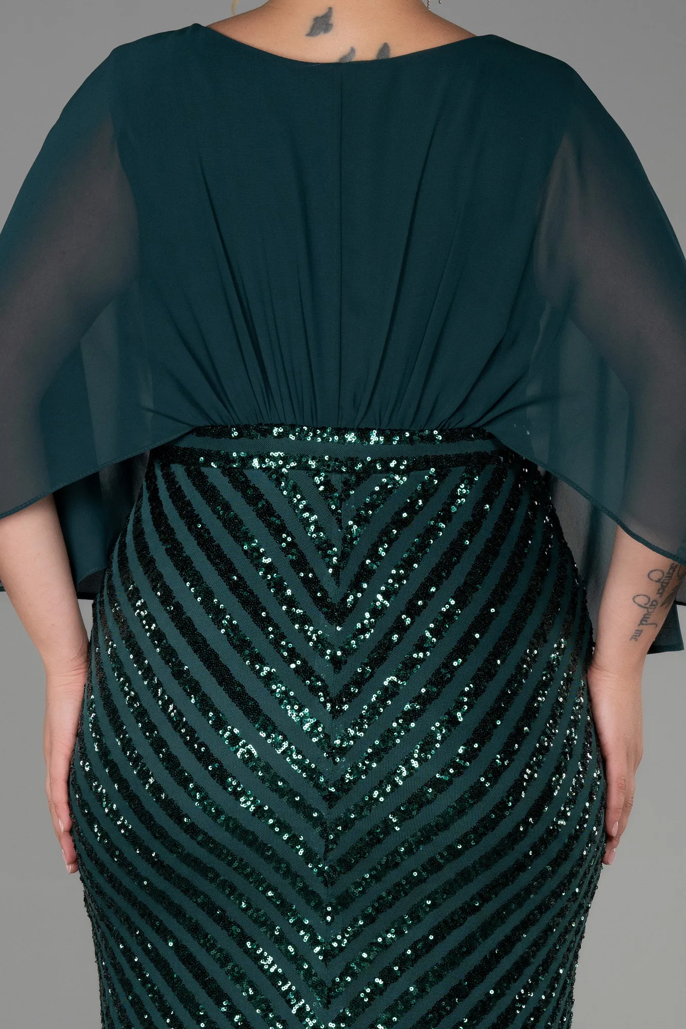 Emerald Green-Short Chiffon Plus Size Evening Dress ABK1852