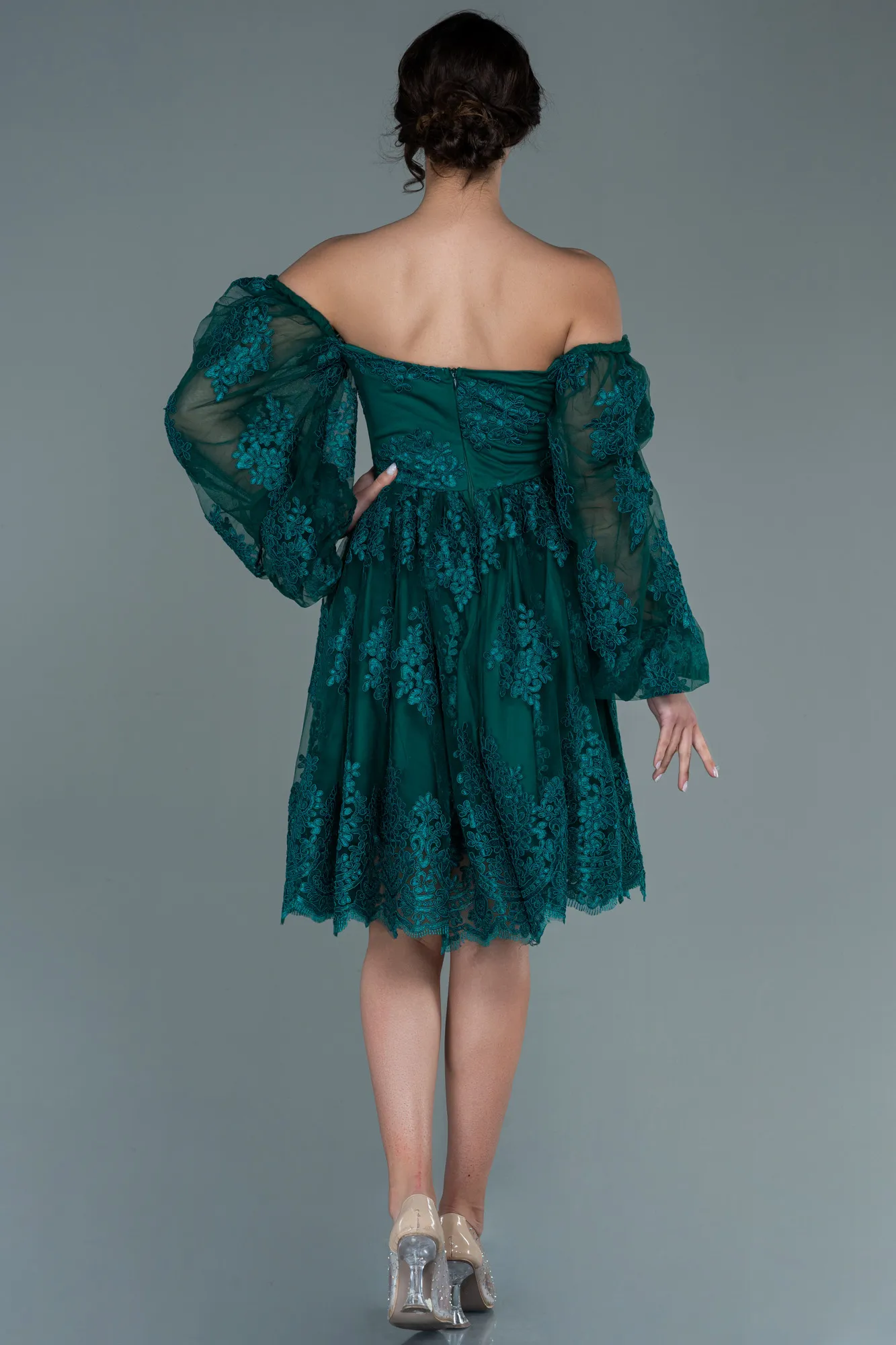 Emerald Green-Short Laced Invitation Dress ABK1549