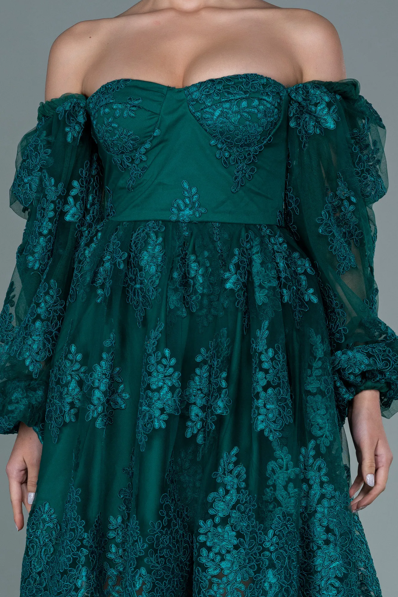 Emerald Green-Short Laced Invitation Dress ABK1549