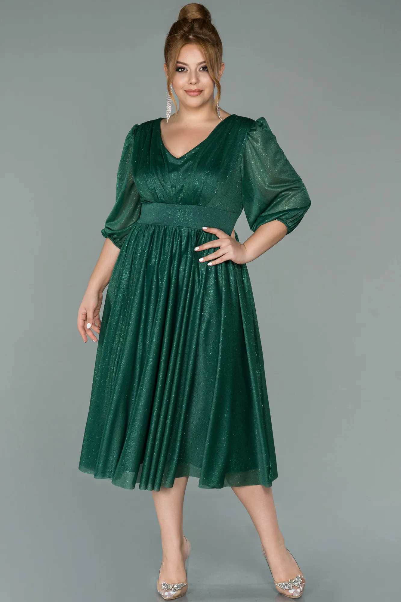 Emerald Green-Short Plus Size Evening Dress ABK1098