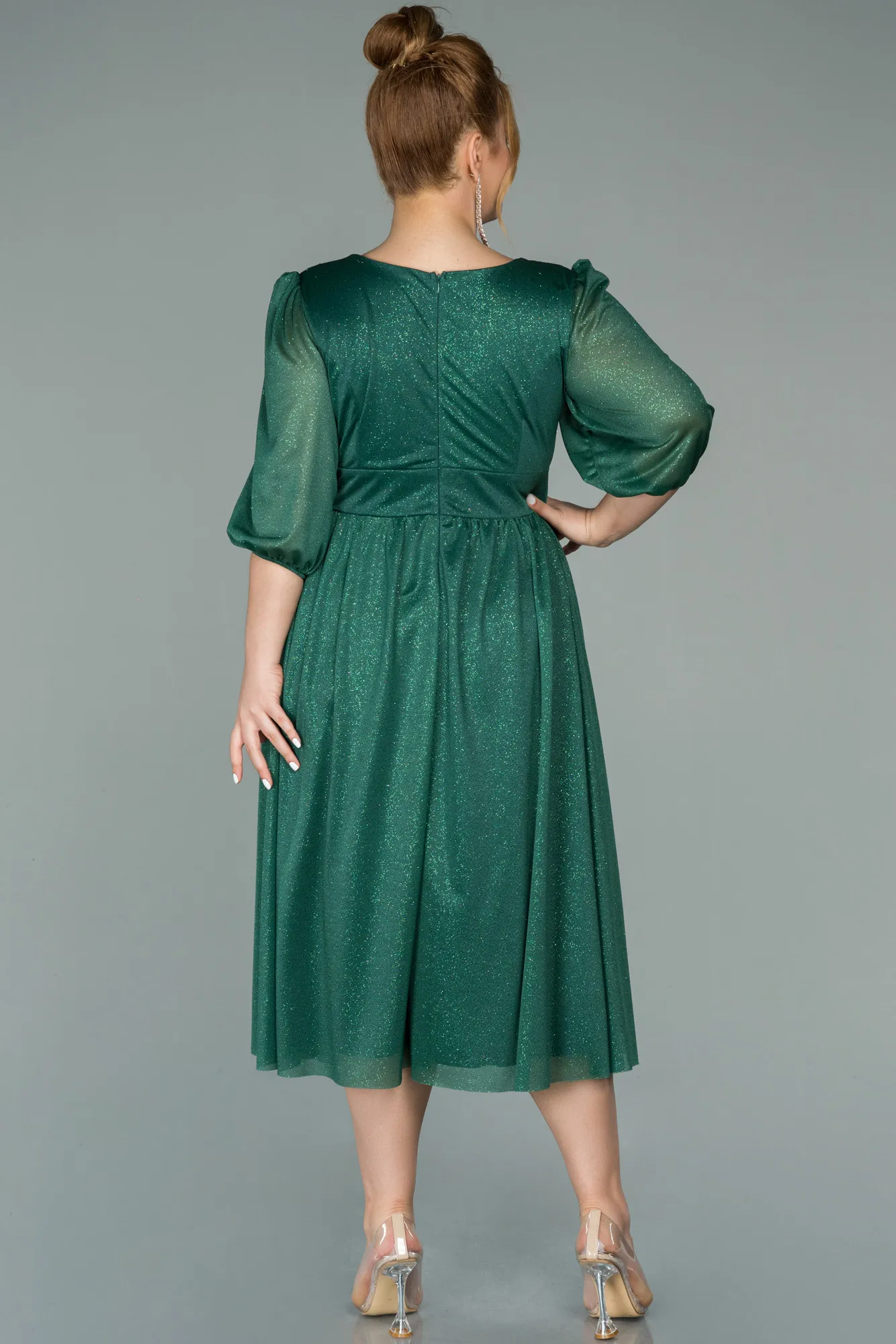 Emerald Green-Short Plus Size Evening Dress ABK1098