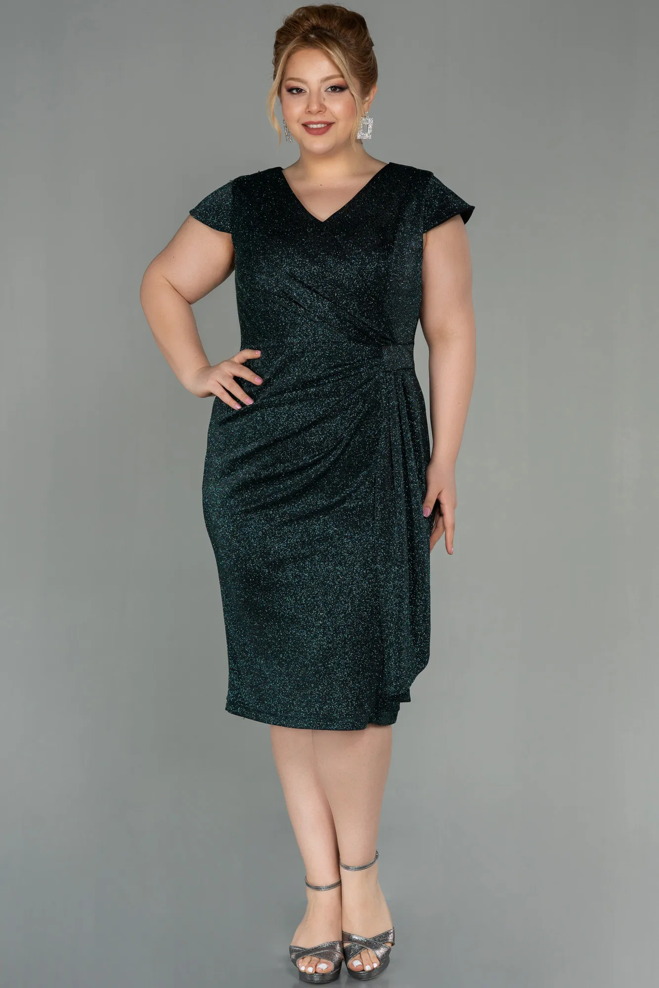 Emerald Green-Short Plus Size Evening Dress ABK1583