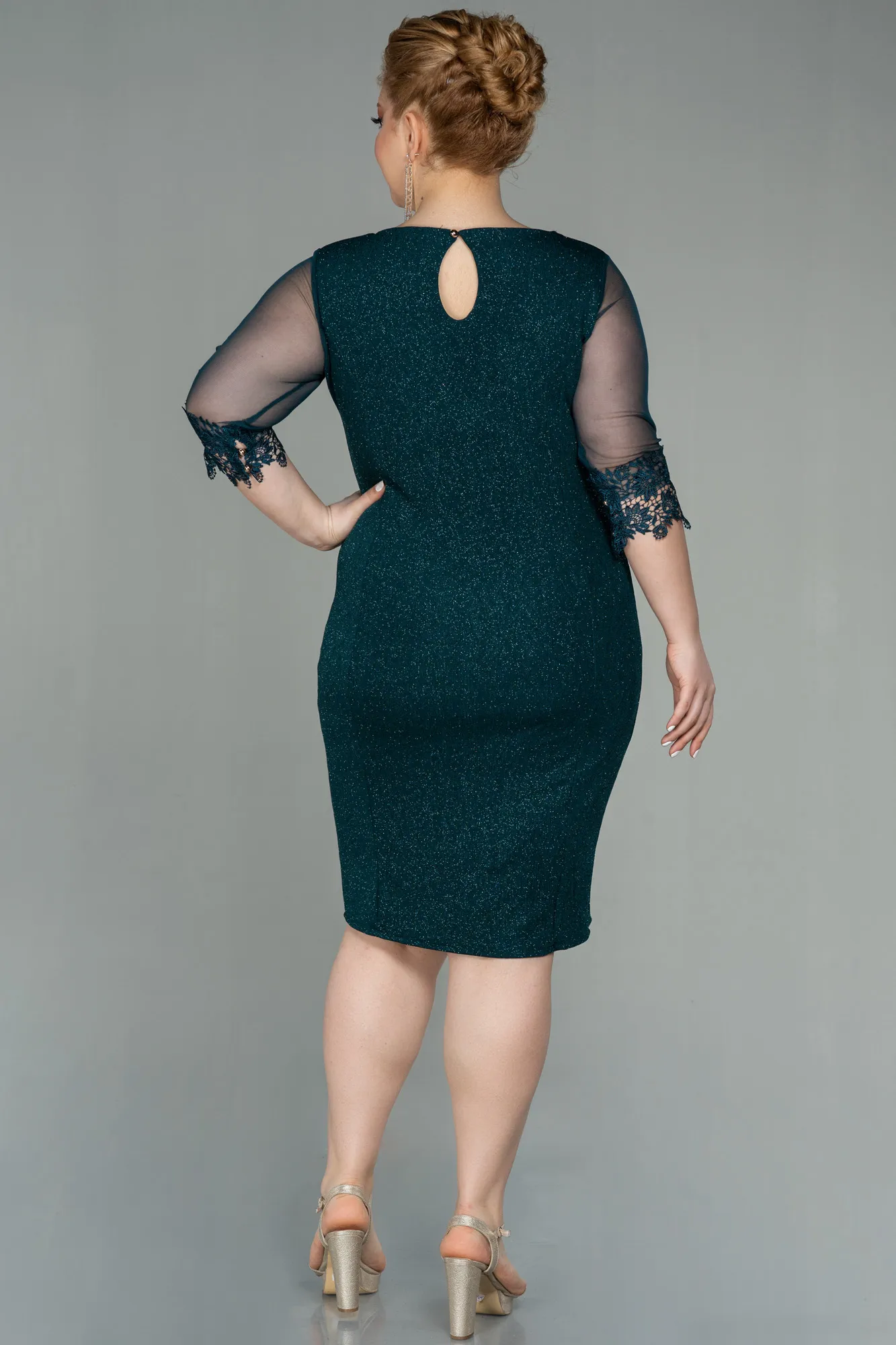 Emerald Green-Short Plus Size Evening Dress ABK1609