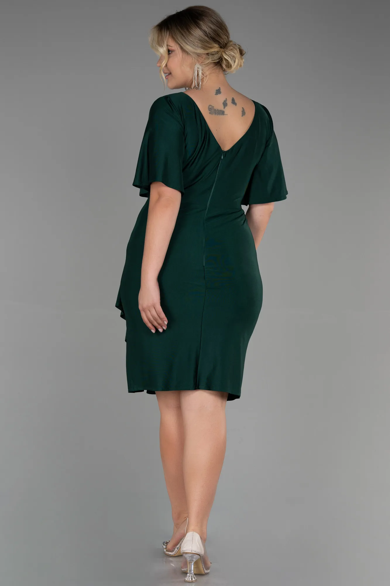 Emerald Green-Short Plus Size Evening Dress ABK1824