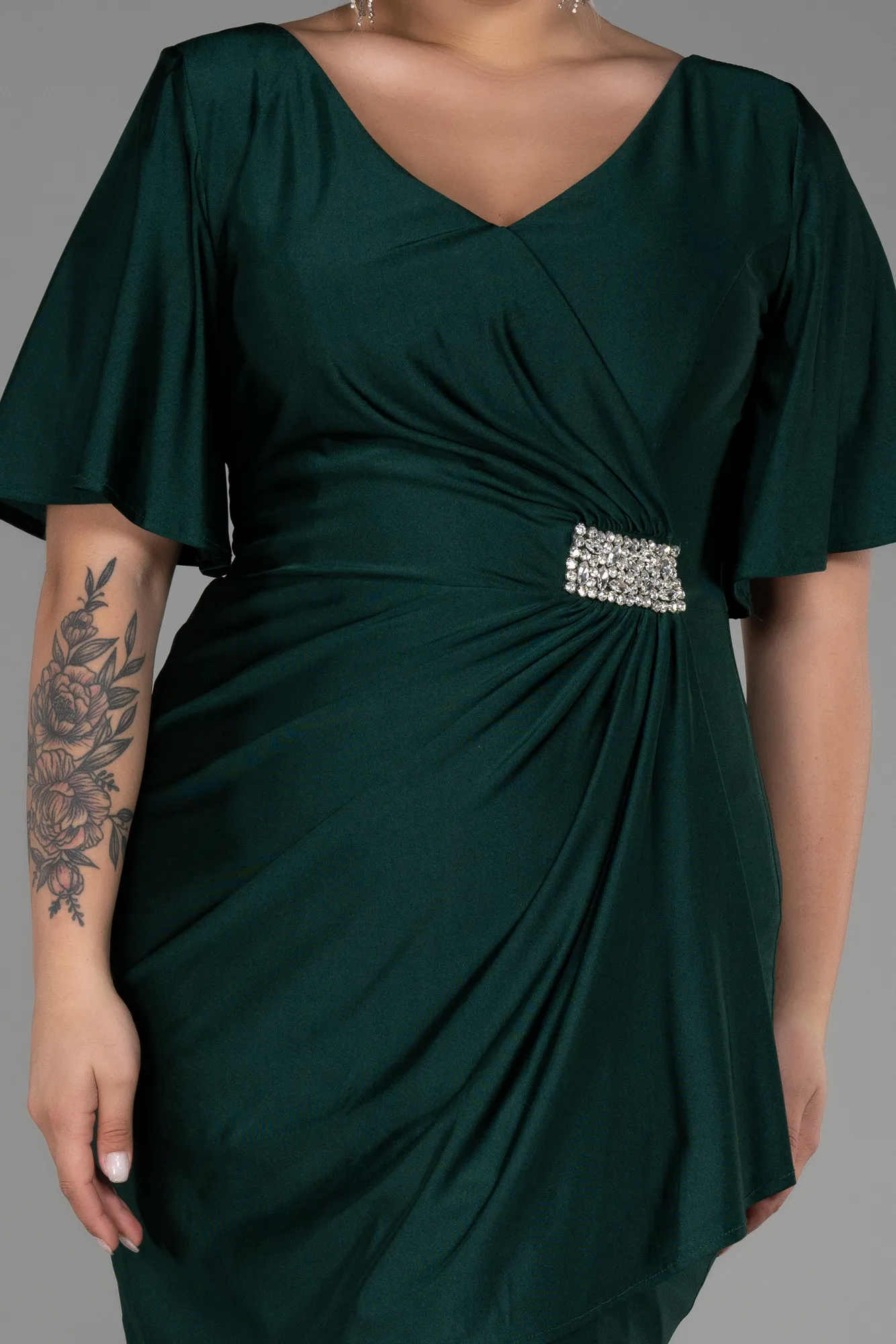 Emerald Green-Short Plus Size Evening Dress ABK1824