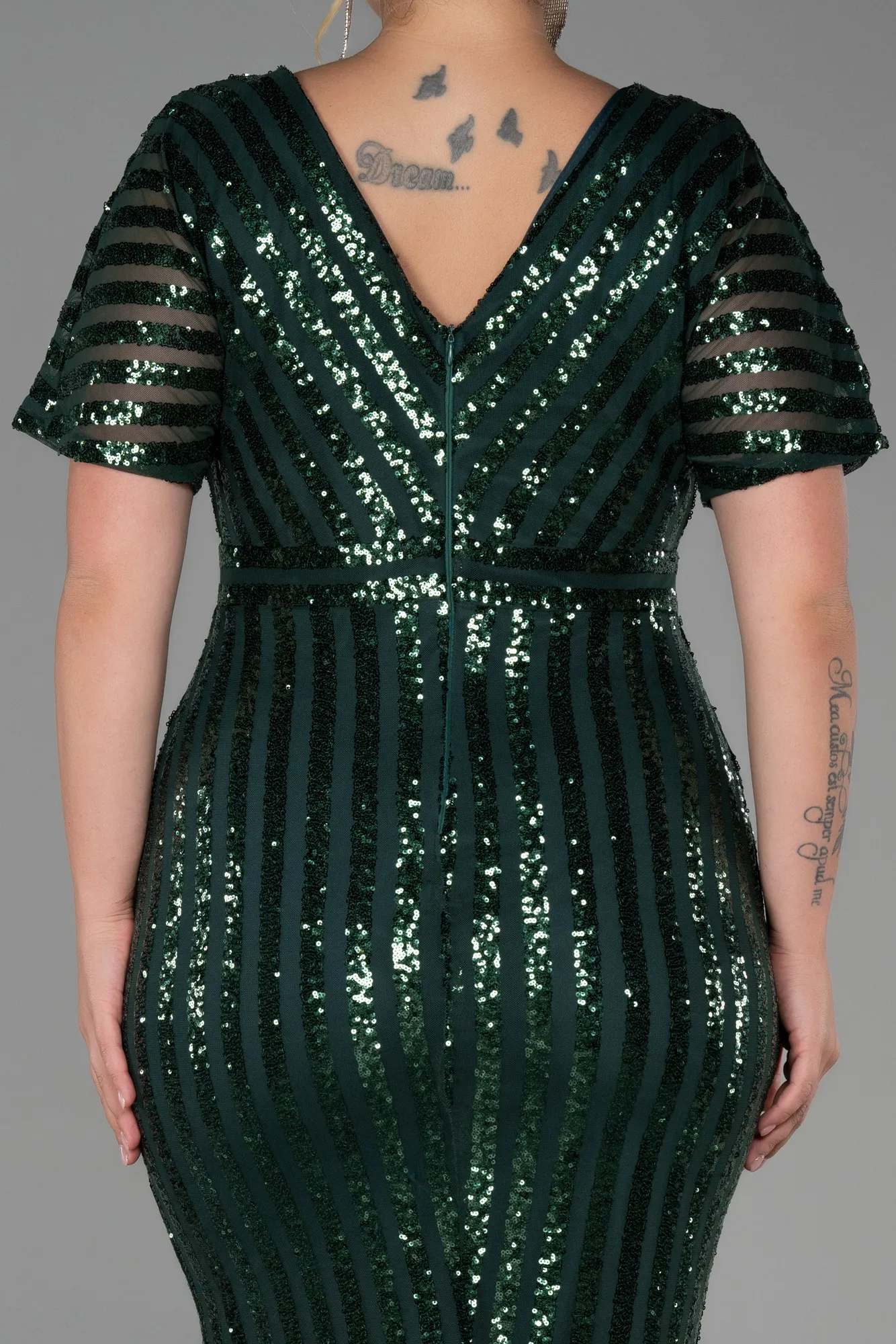 Emerald Green-Short Plus Size Evening Dress ABK686