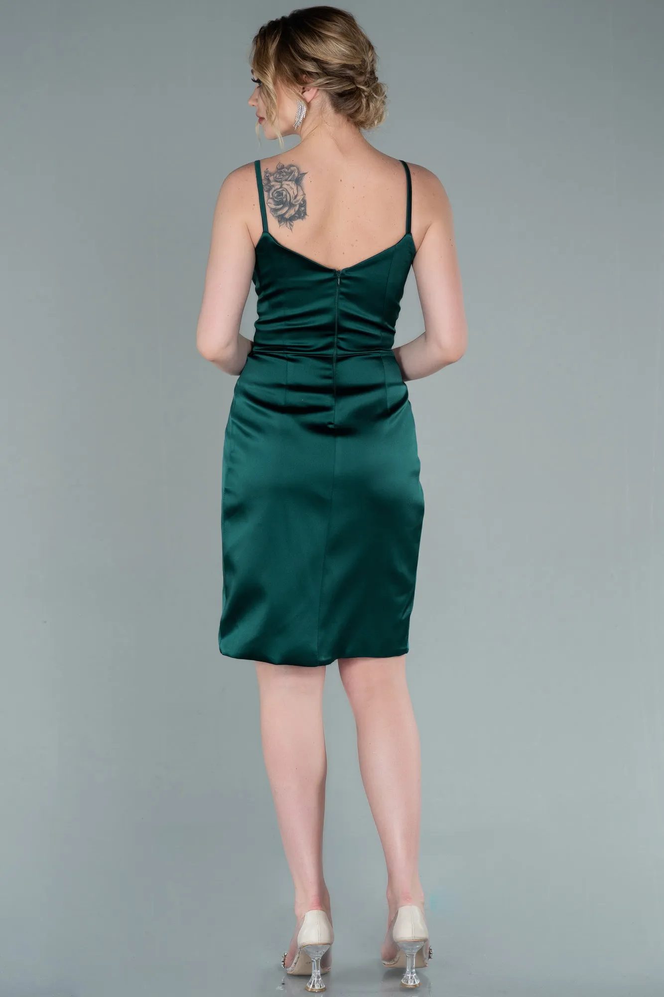 Emerald Green-Short Satin Invitation Dress ABK1081