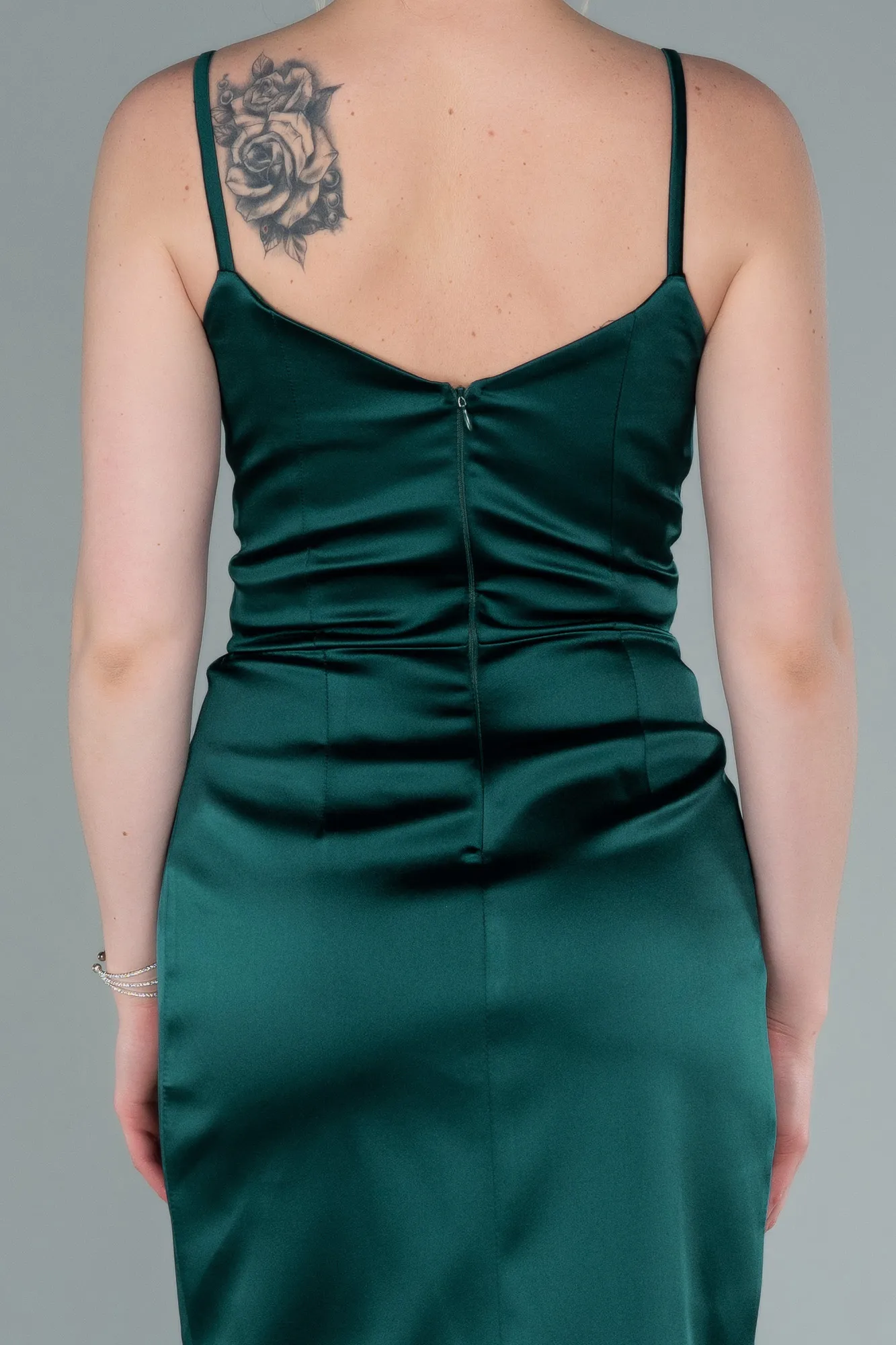 Emerald Green-Short Satin Invitation Dress ABK1081