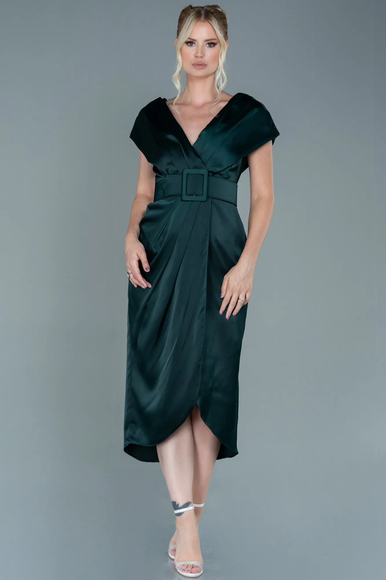 Emerald Green-Short Satin Invitation Dress ABK1107