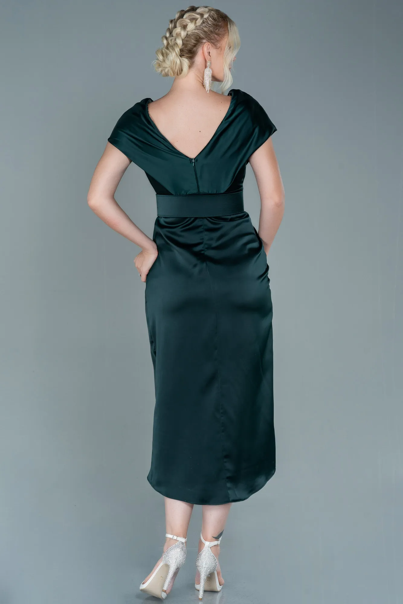 Emerald Green-Short Satin Invitation Dress ABK1107