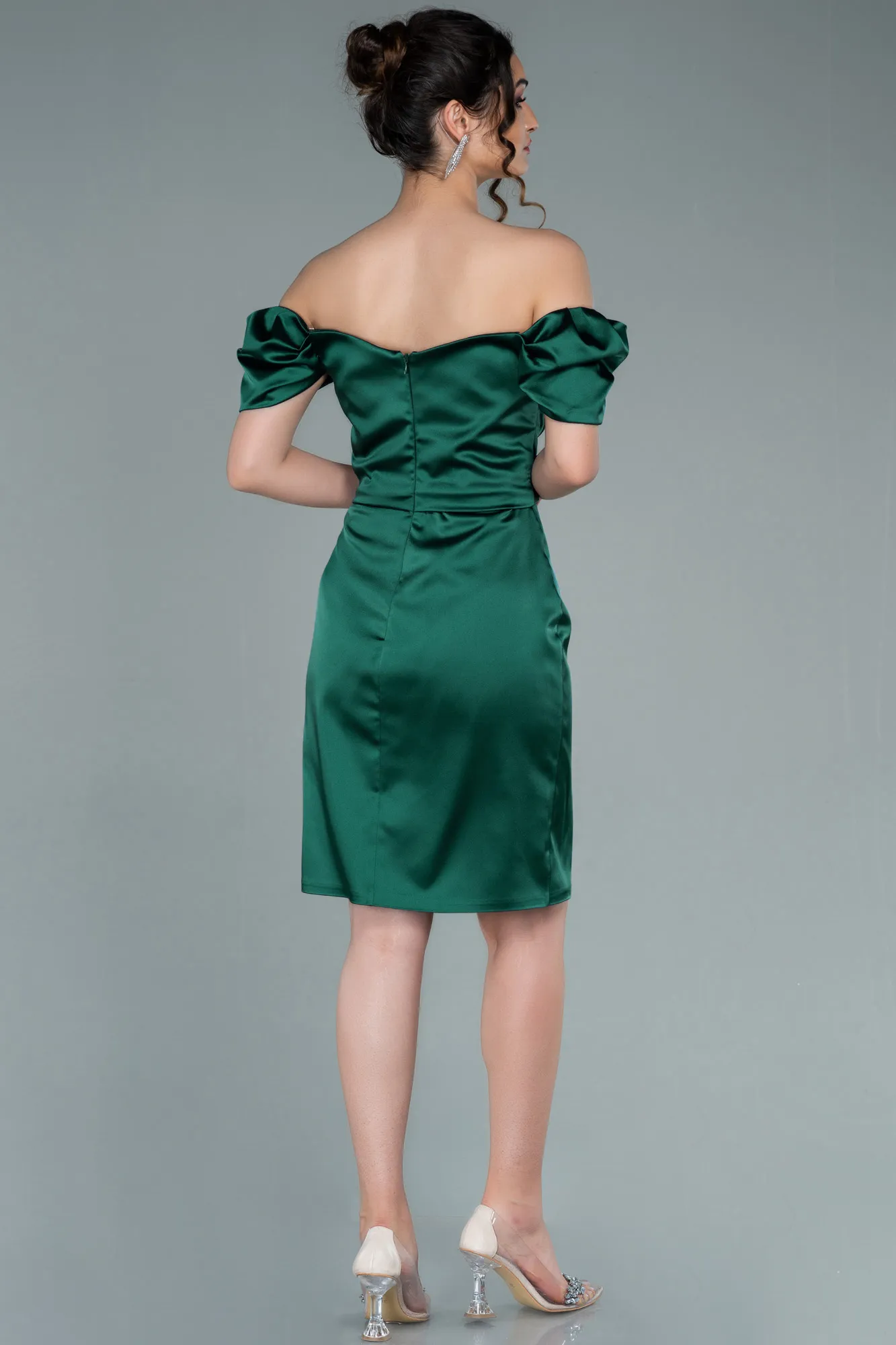 Emerald Green-Short Satin Invitation Dress ABK1394