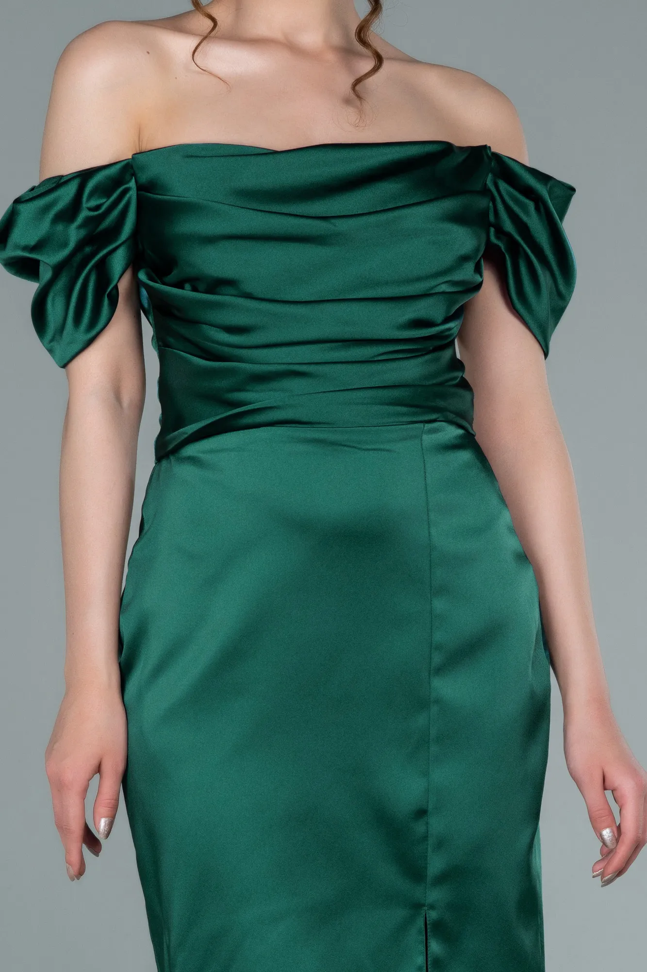 Emerald Green-Short Satin Invitation Dress ABK1394