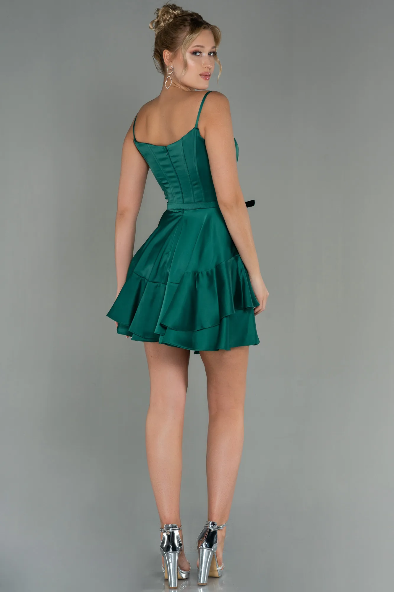 Emerald Green-Short Satin Invitation Dress ABK1691