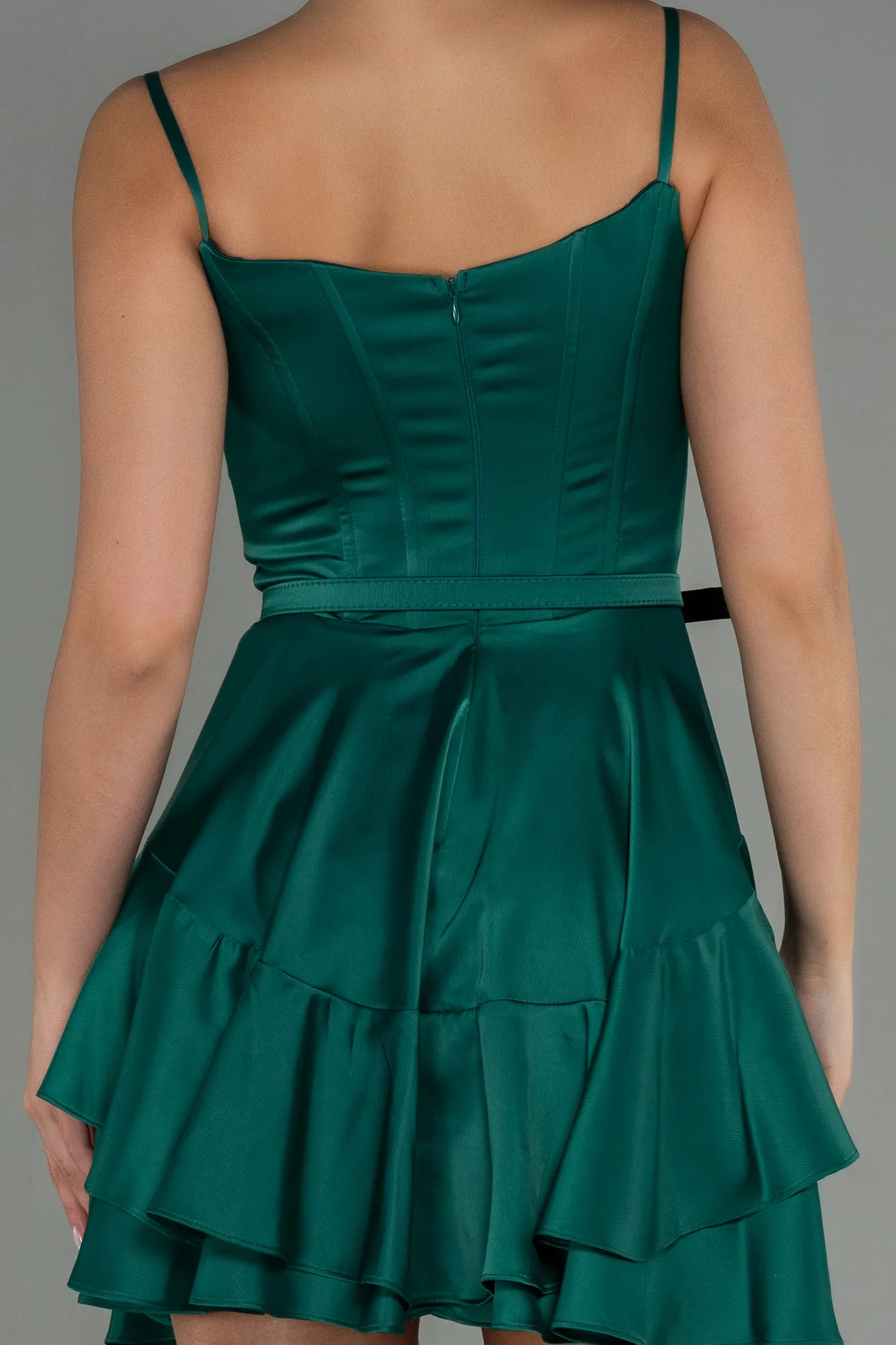 Emerald Green-Short Satin Invitation Dress ABK1691
