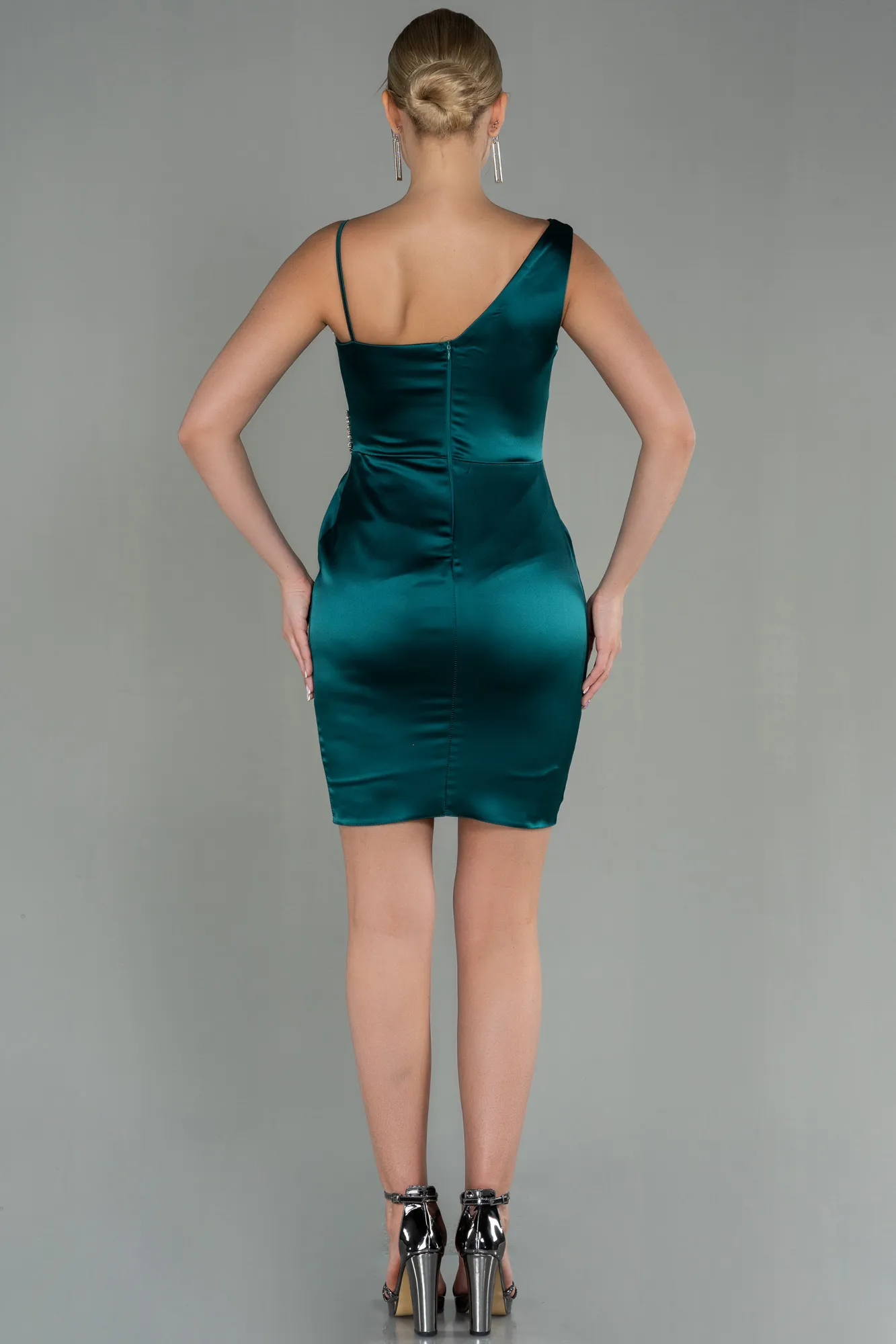 Emerald Green-Short Satin Invitation Dress ABK1712