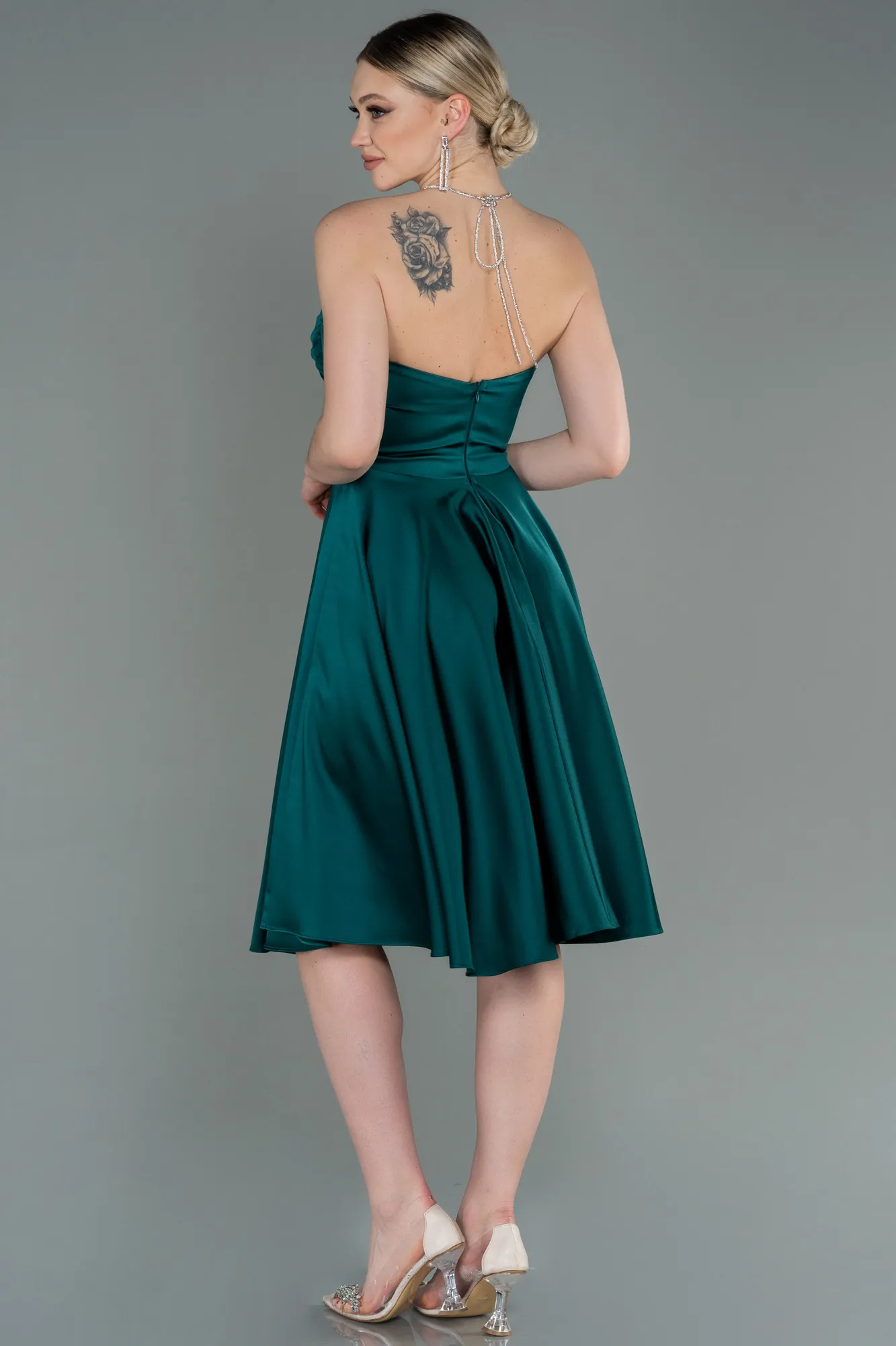 Emerald Green-Short Satin Invitation Dress ABK1734