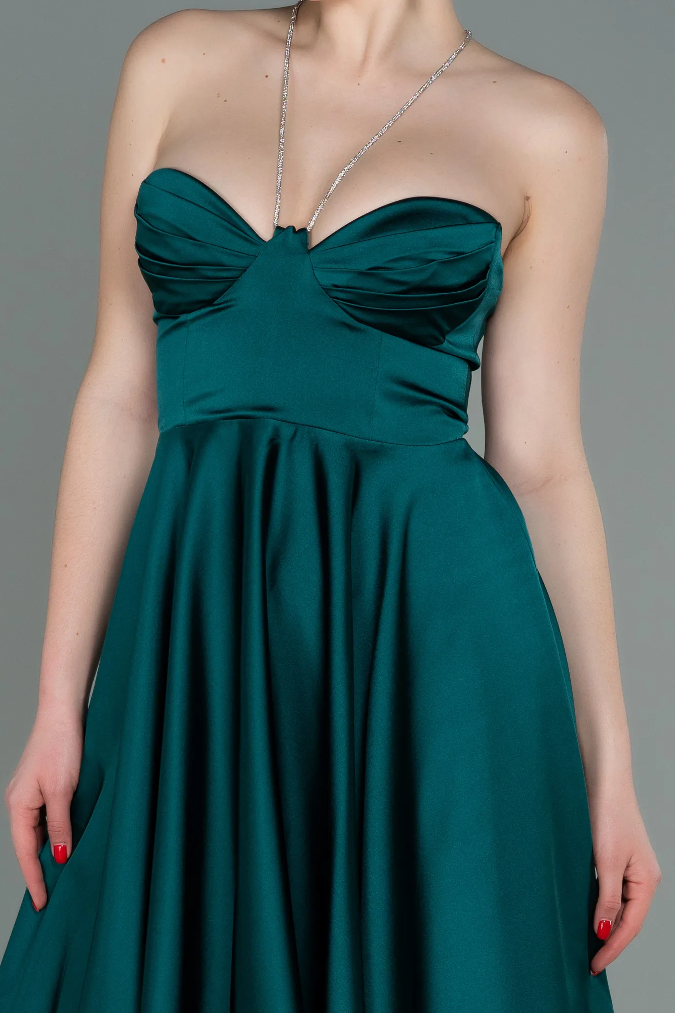 Emerald Green-Short Satin Invitation Dress ABK1734