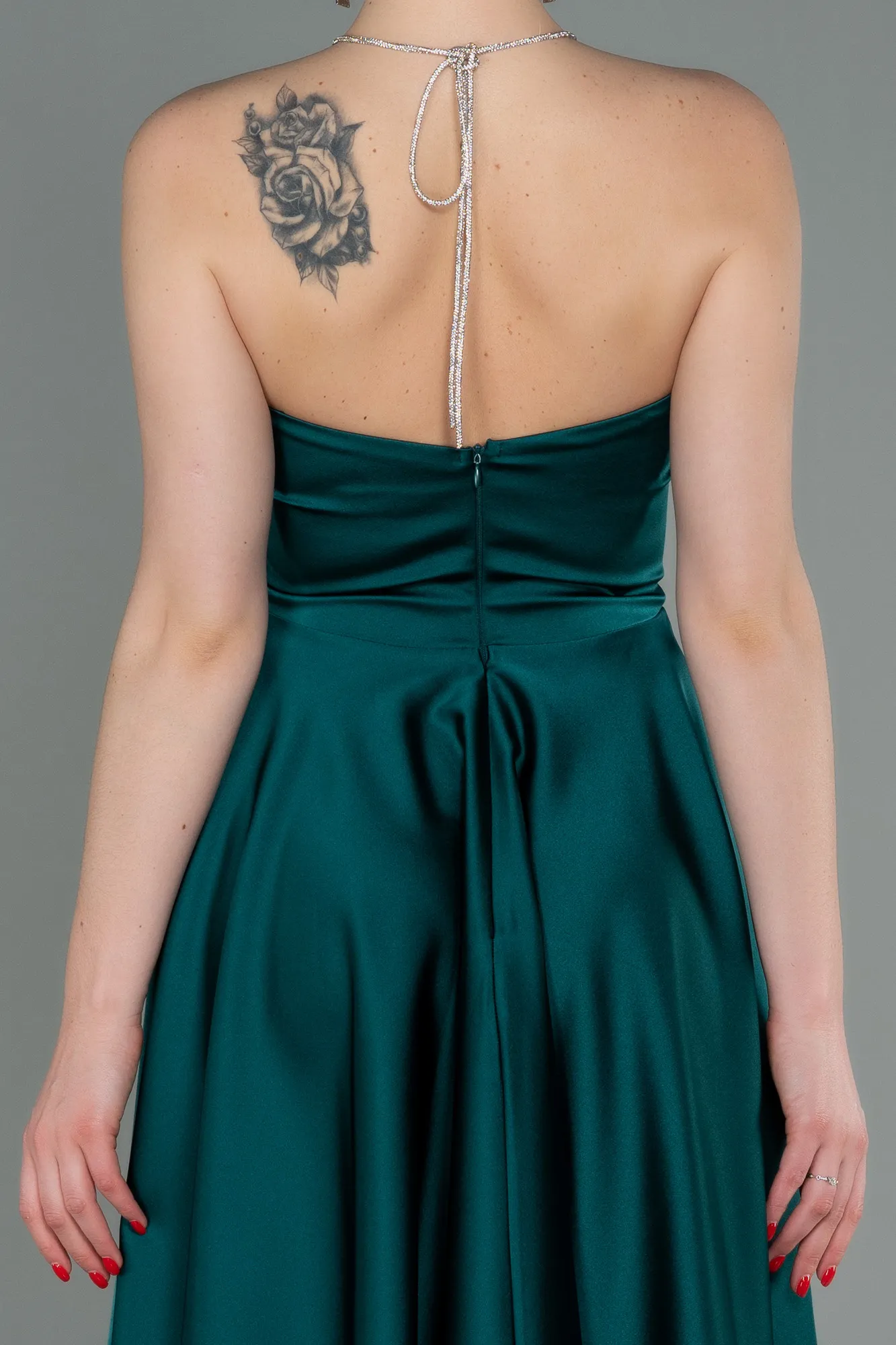 Emerald Green-Short Satin Invitation Dress ABK1734