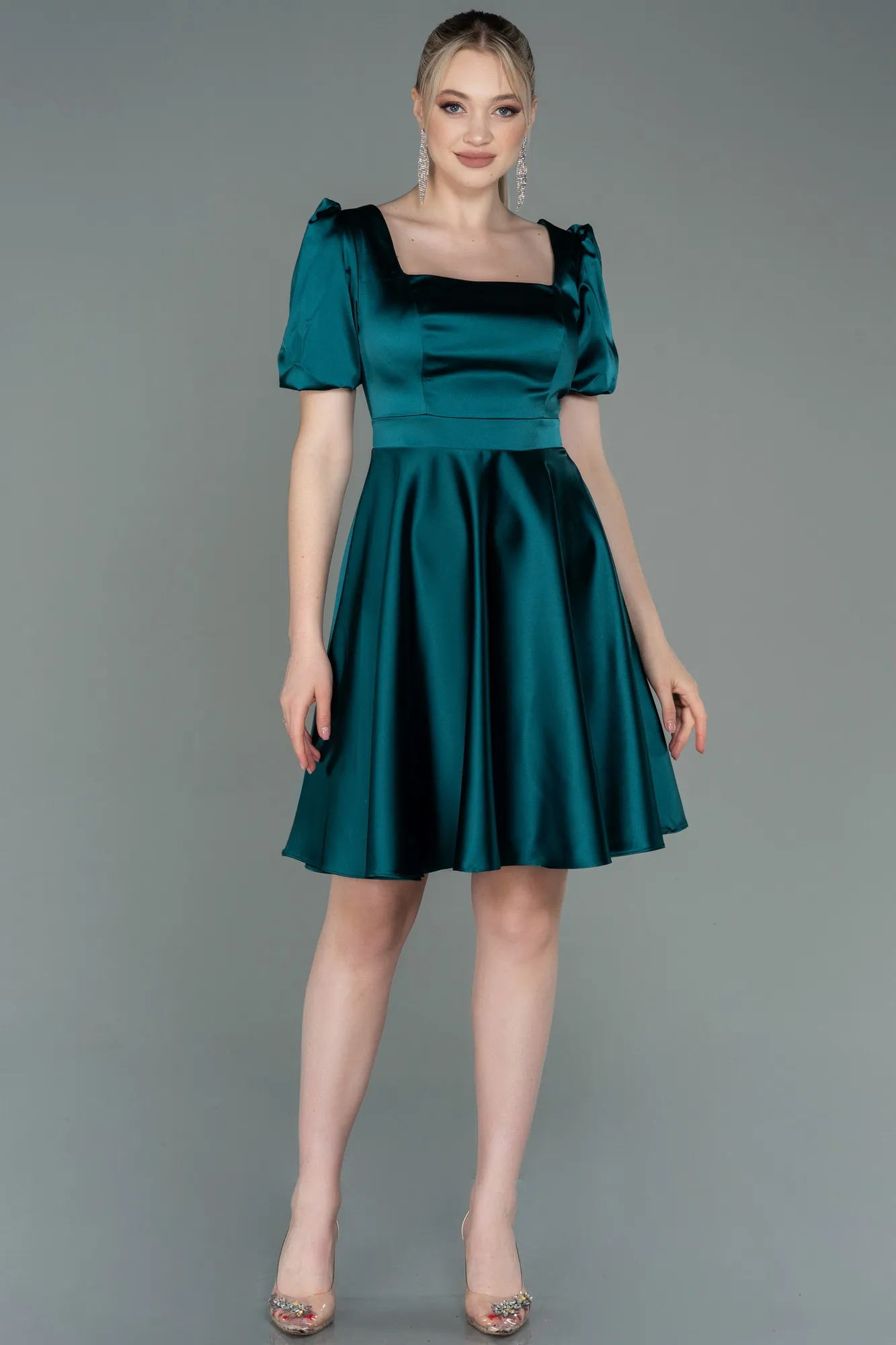 Emerald Green-Short Satin Invitation Dress ABK1792