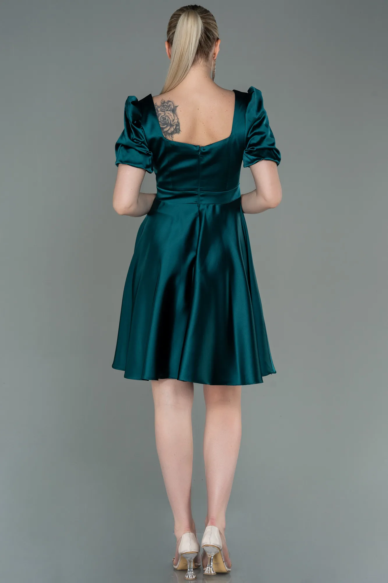 Emerald Green-Short Satin Invitation Dress ABK1792