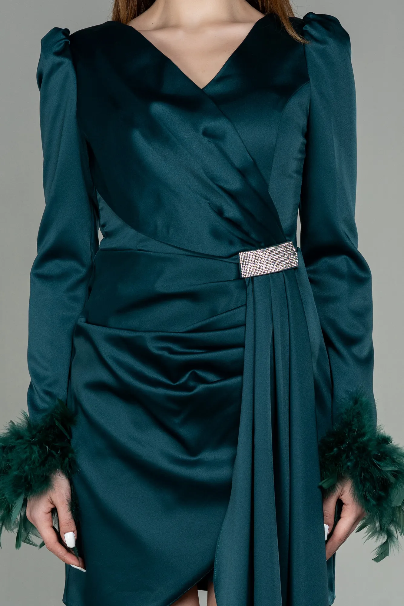 Emerald Green-Short Satin Invitation Dress ABU2902