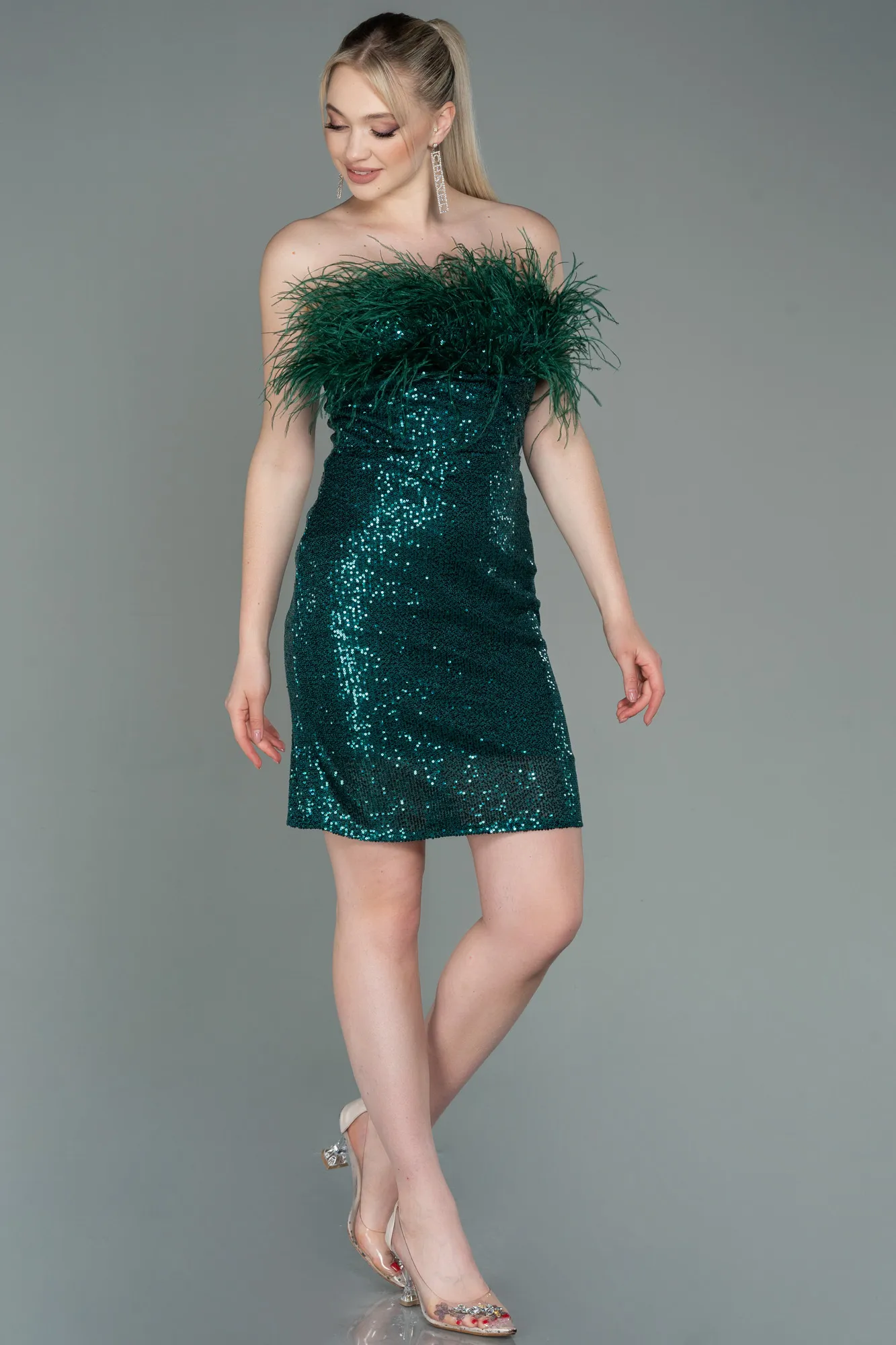 Emerald Green-Short Scaly Invitation Dress ABK1809