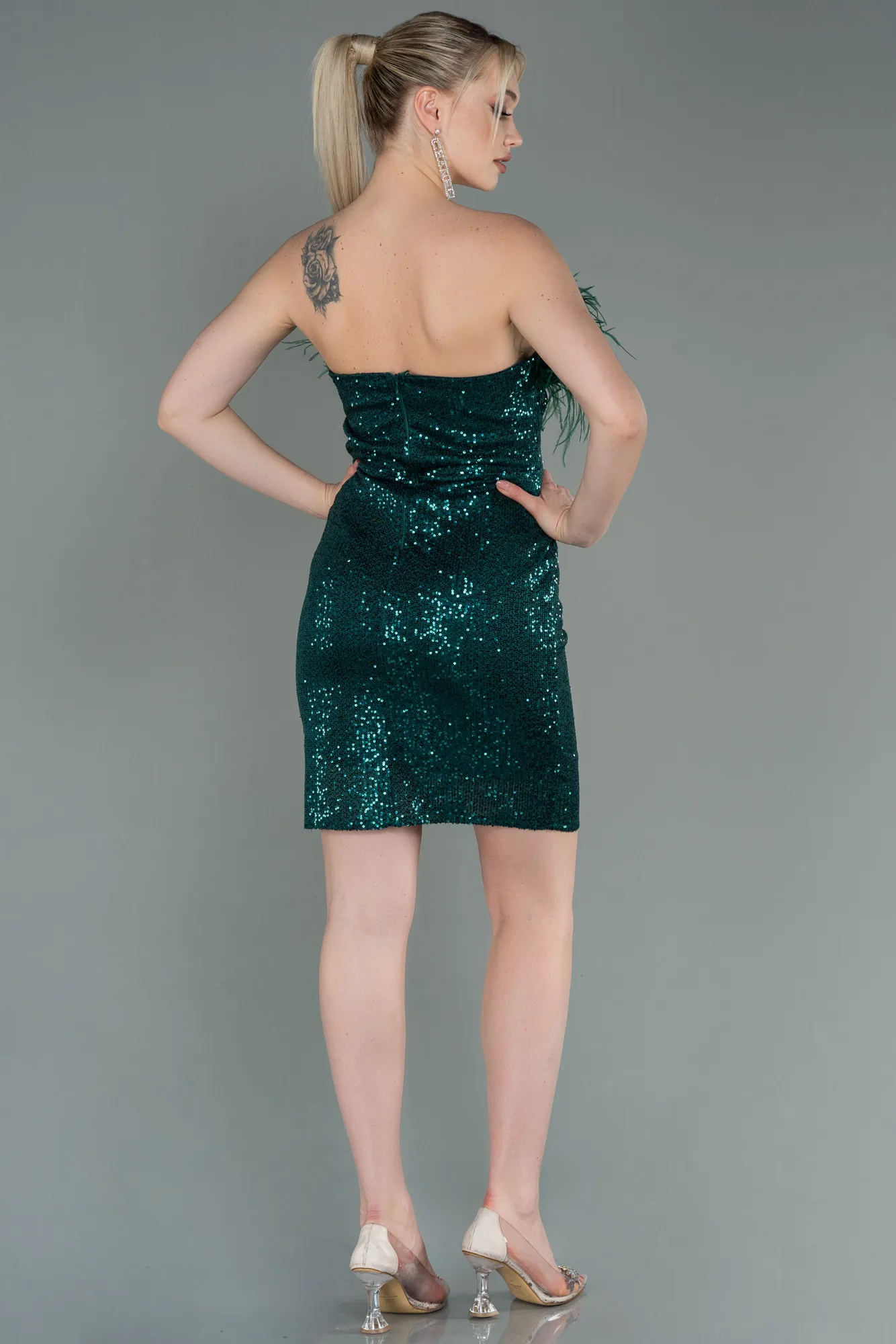 Emerald Green-Short Scaly Invitation Dress ABK1809