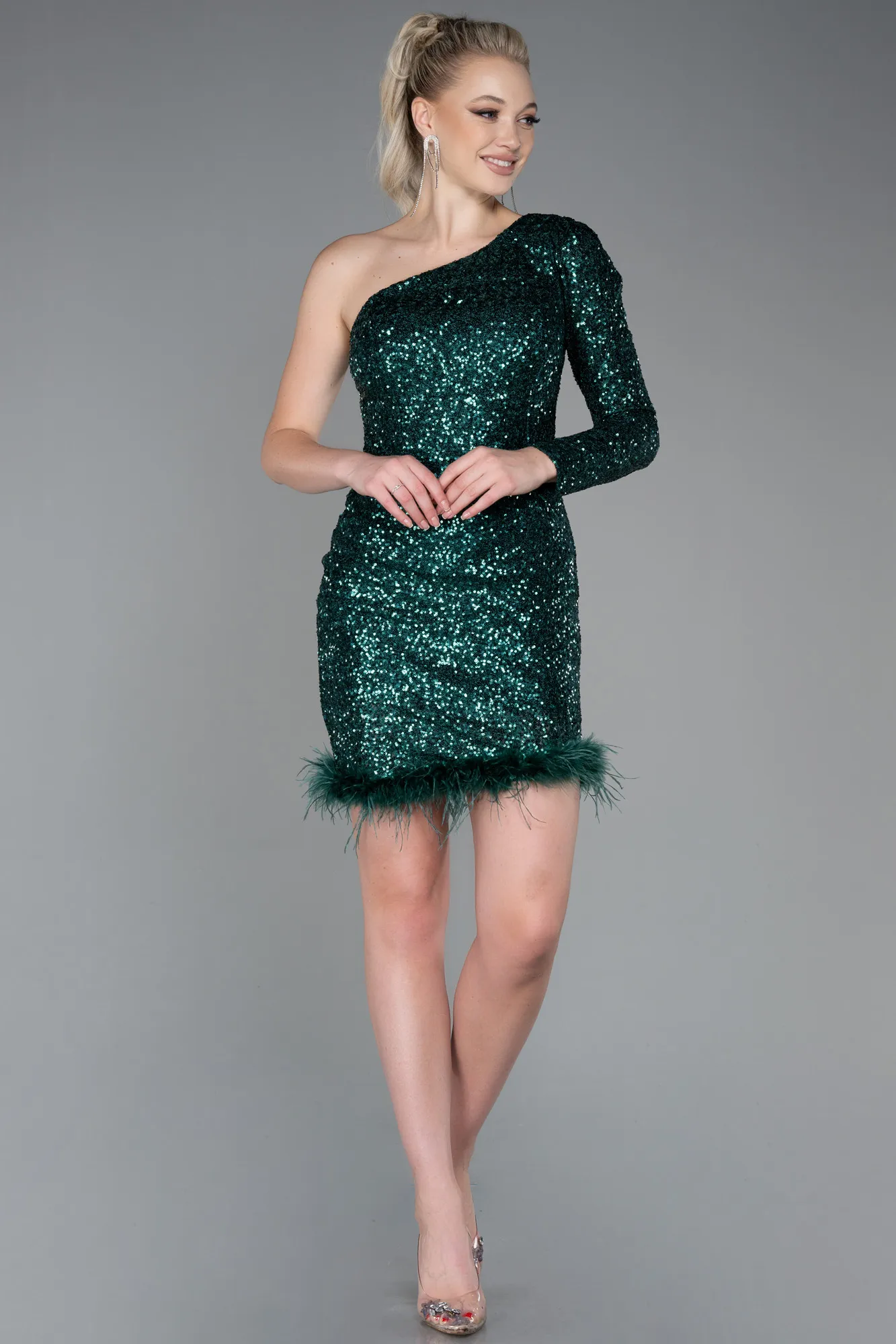 Emerald Green-Short Scaly Invitation Dress ABK1811