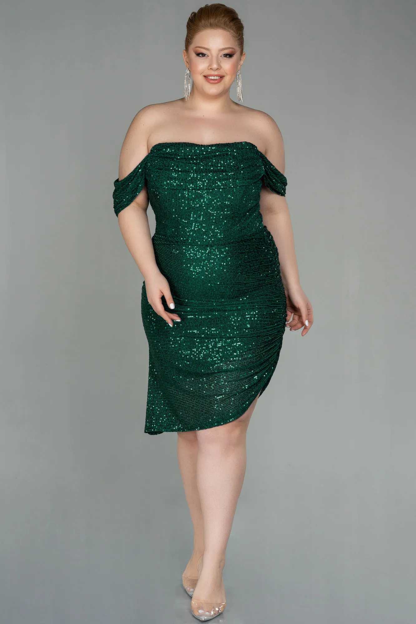 Emerald Green-Short Scaly Plus Size Evening Dress ABK1603