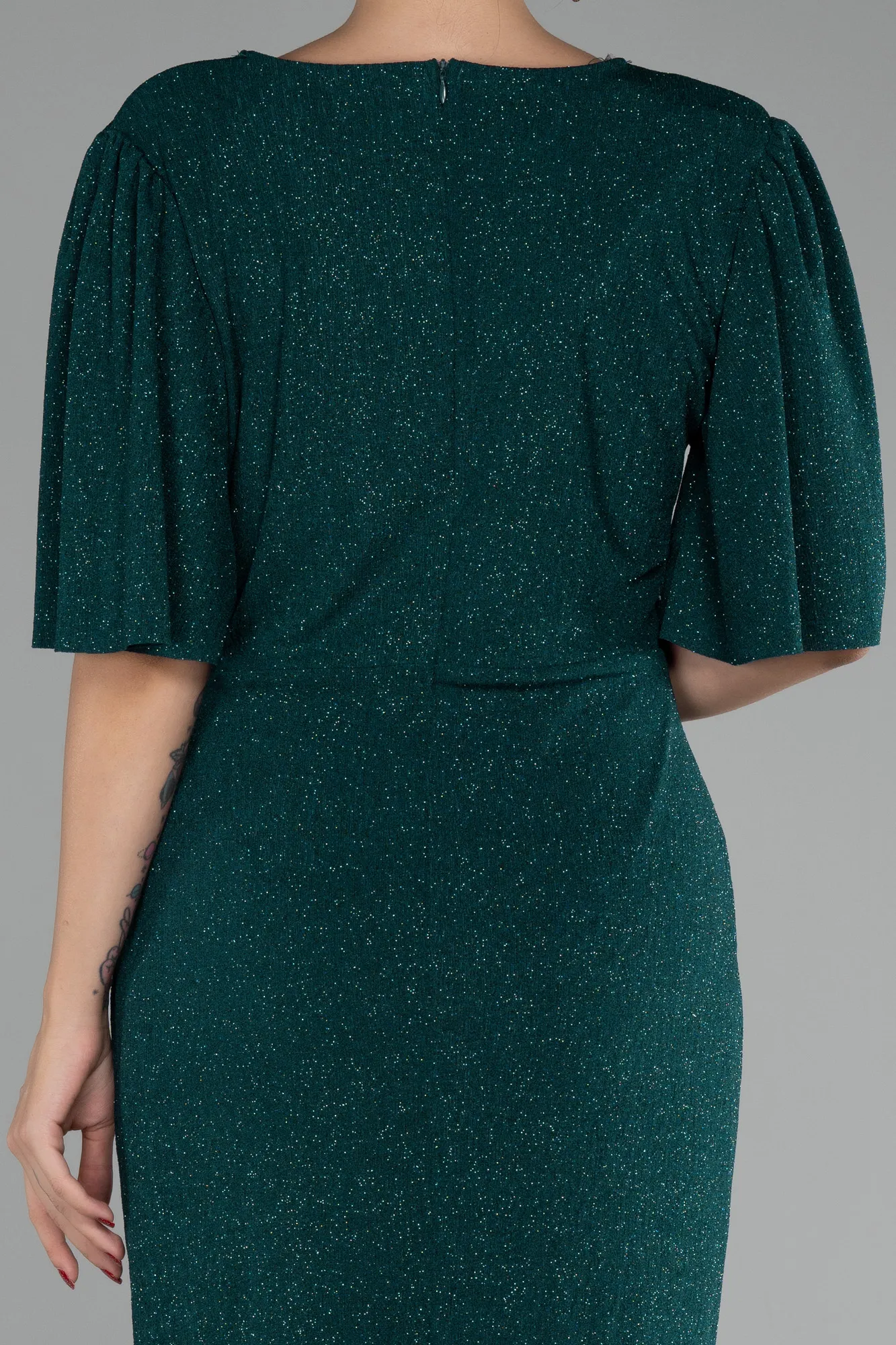 Emerald Green-Short Sleeve Glitter Midi Plus Size Cocktail Dress ABK2115