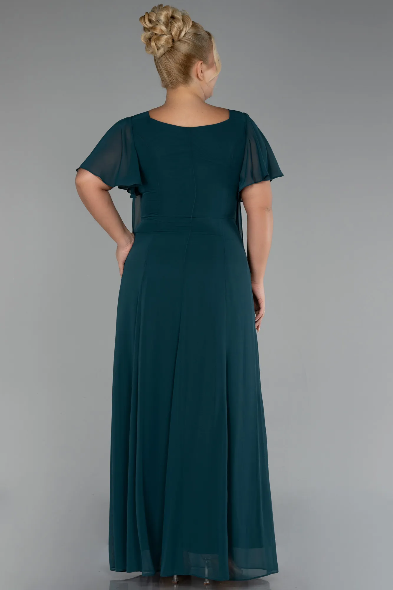 Emerald Green-Short Sleeve Long Chiffon Plus Size Evening Dress ABU4097